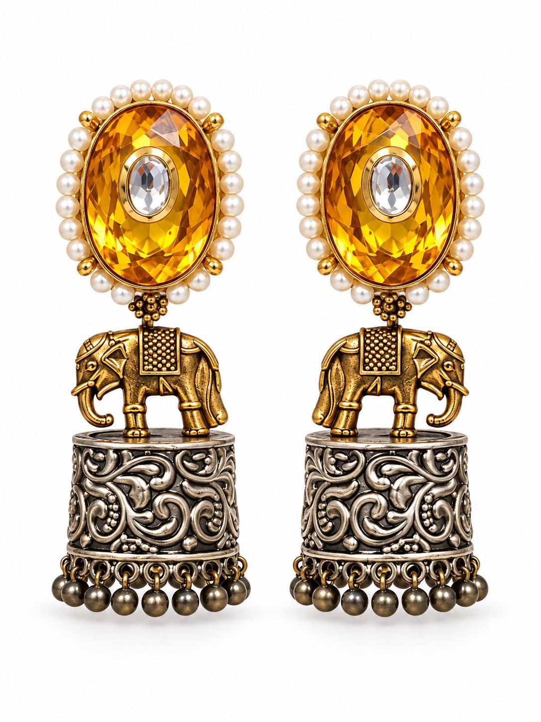 Yellow Elephant Jhumkas