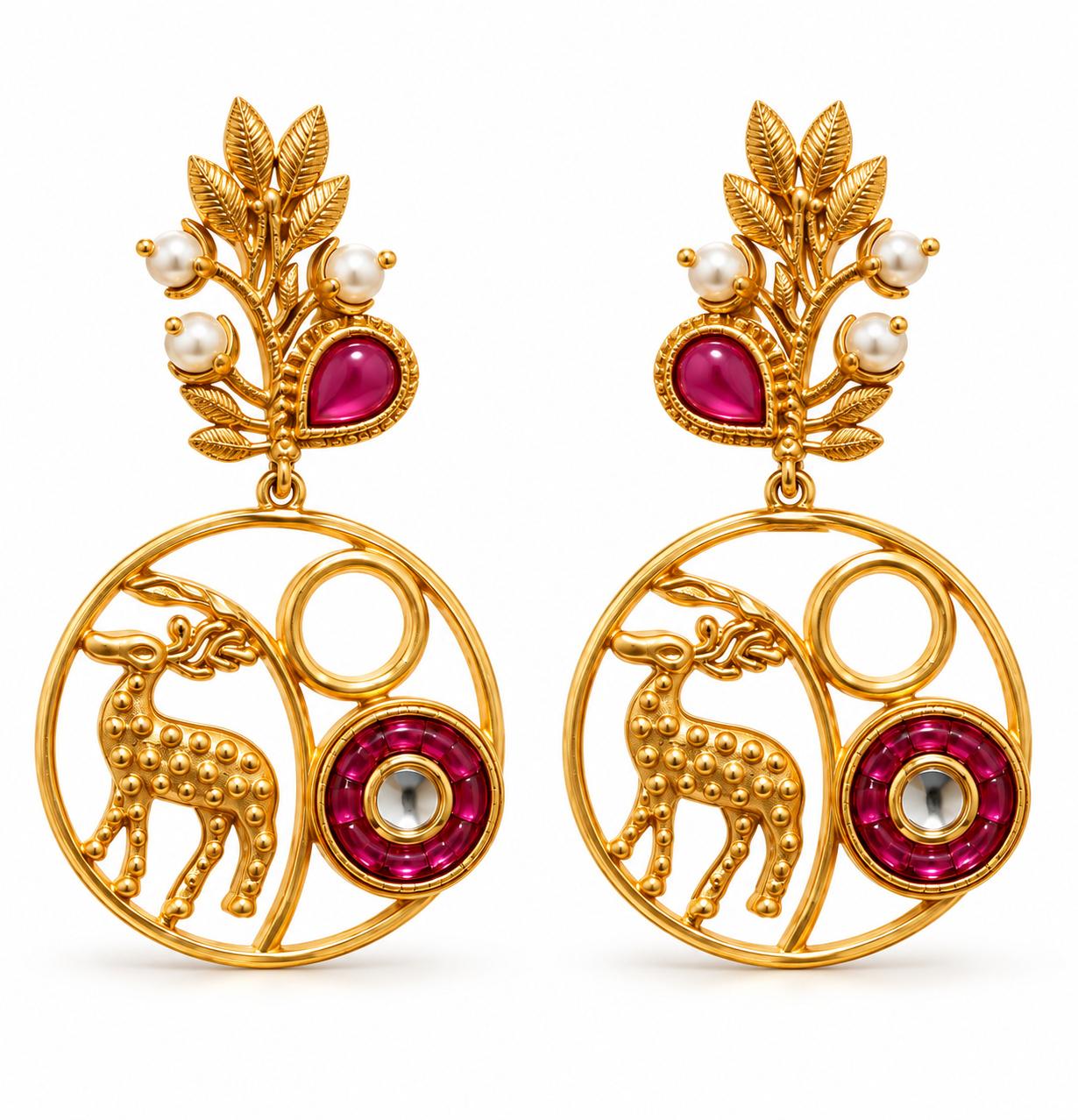 Deer Motif Drop Earrings
