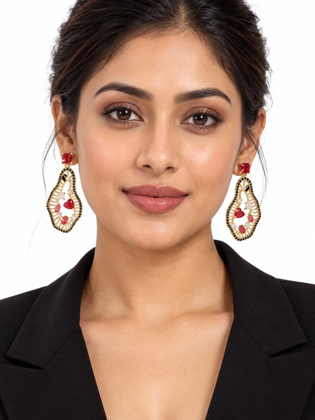 Red Stone Statement Earrings