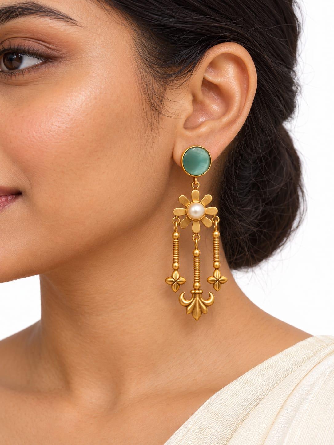 Mint Floral Tassel Earrings