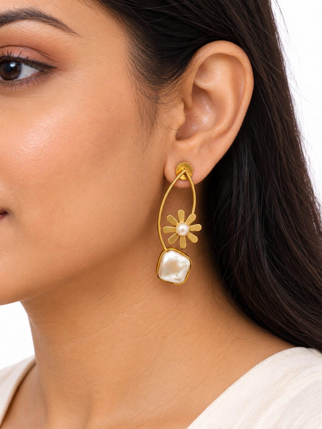 Floral Pearl Drop Earrings