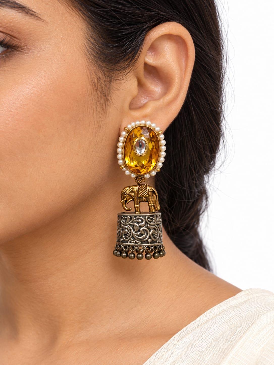 Yellow Elephant Jhumkas