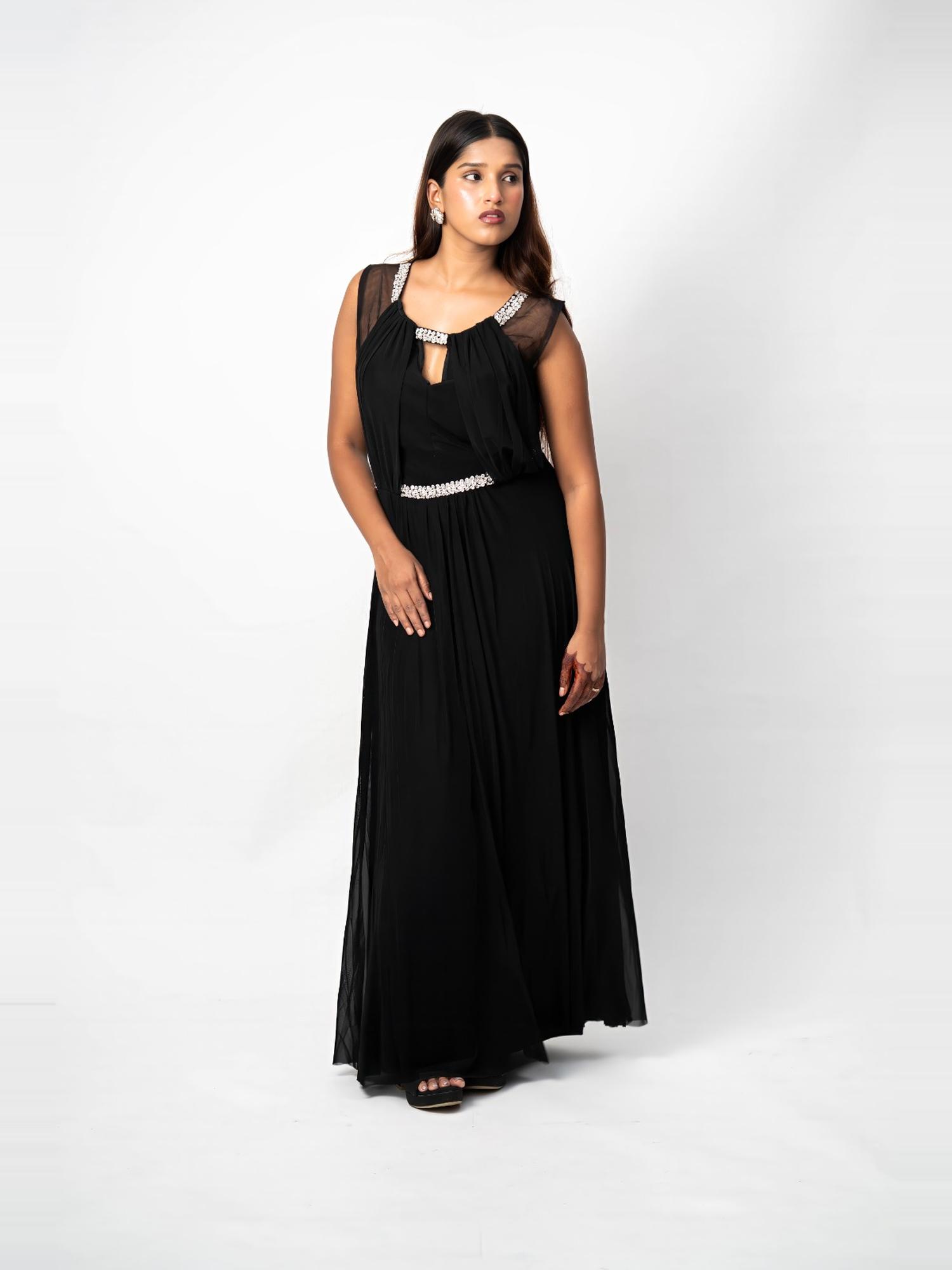 Black Embellished Chiffon Gown