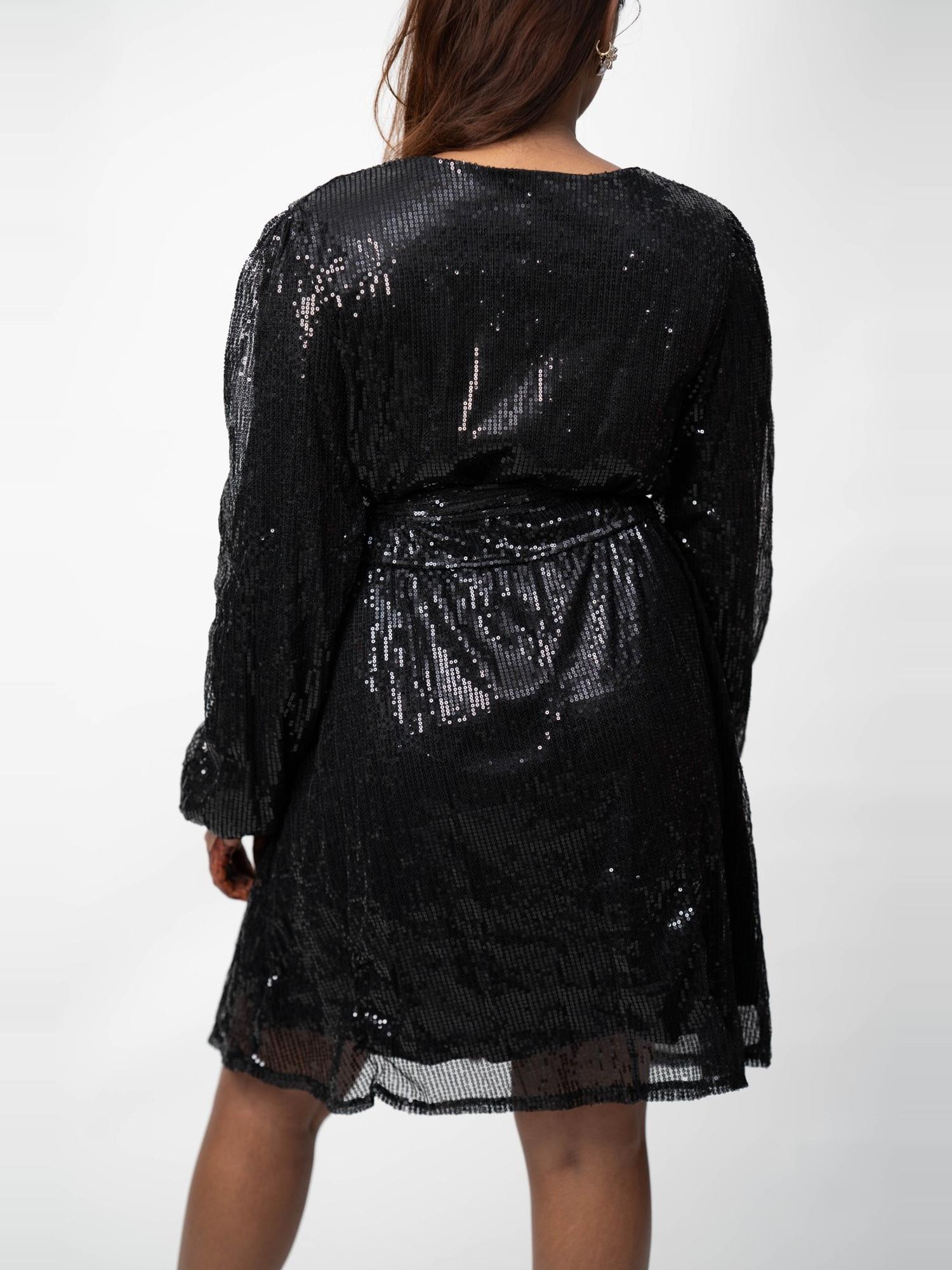 Black Sequin Wrap Mini Dress