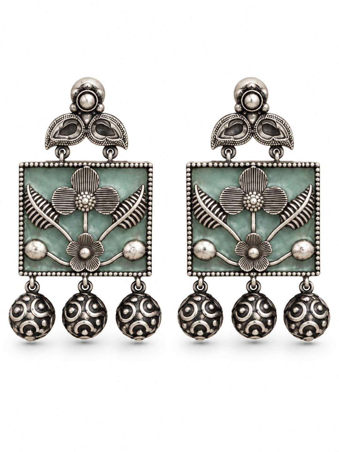 Mint Floral Square Earrings