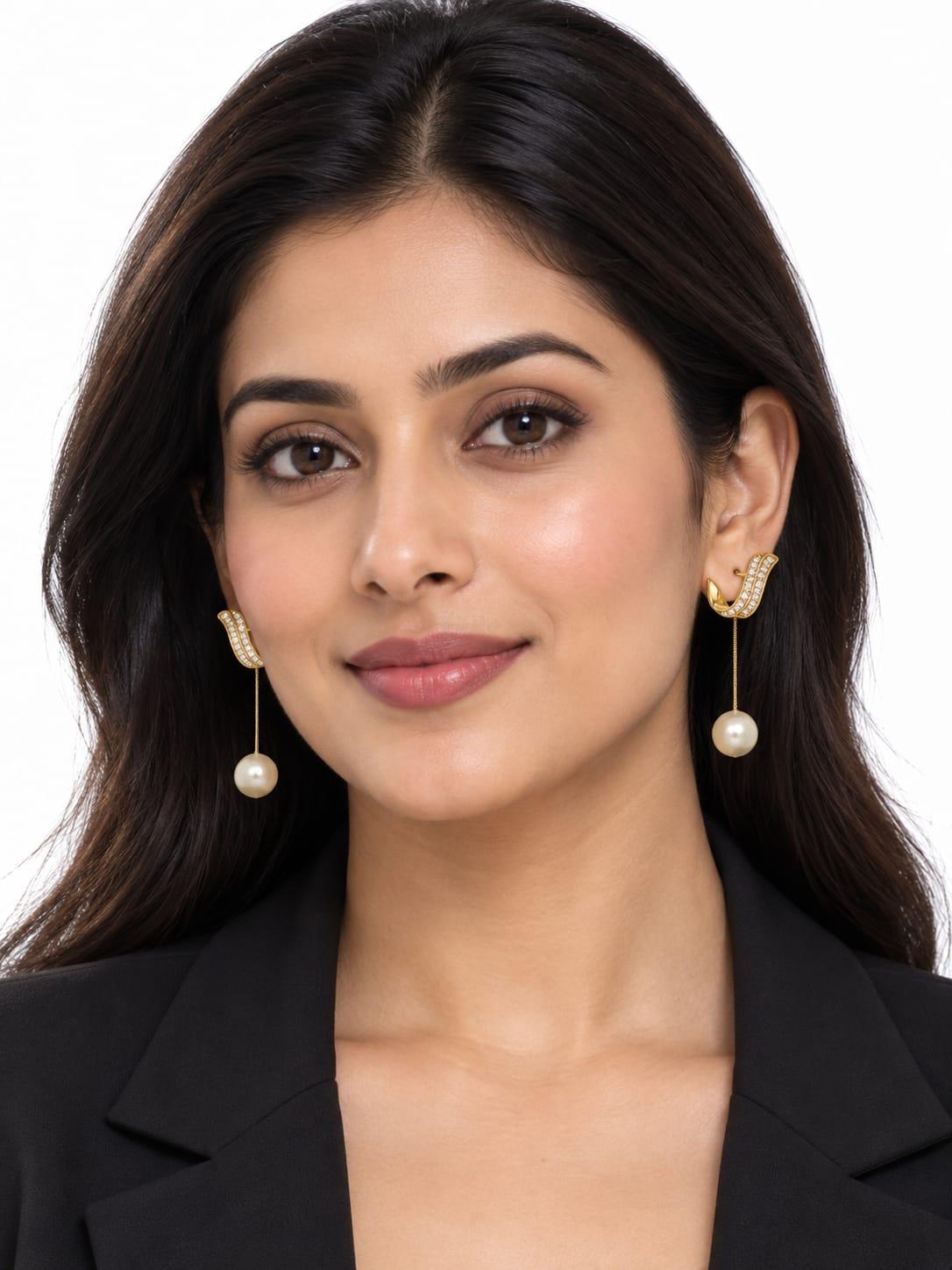 Curved Pearl Drop Earrings