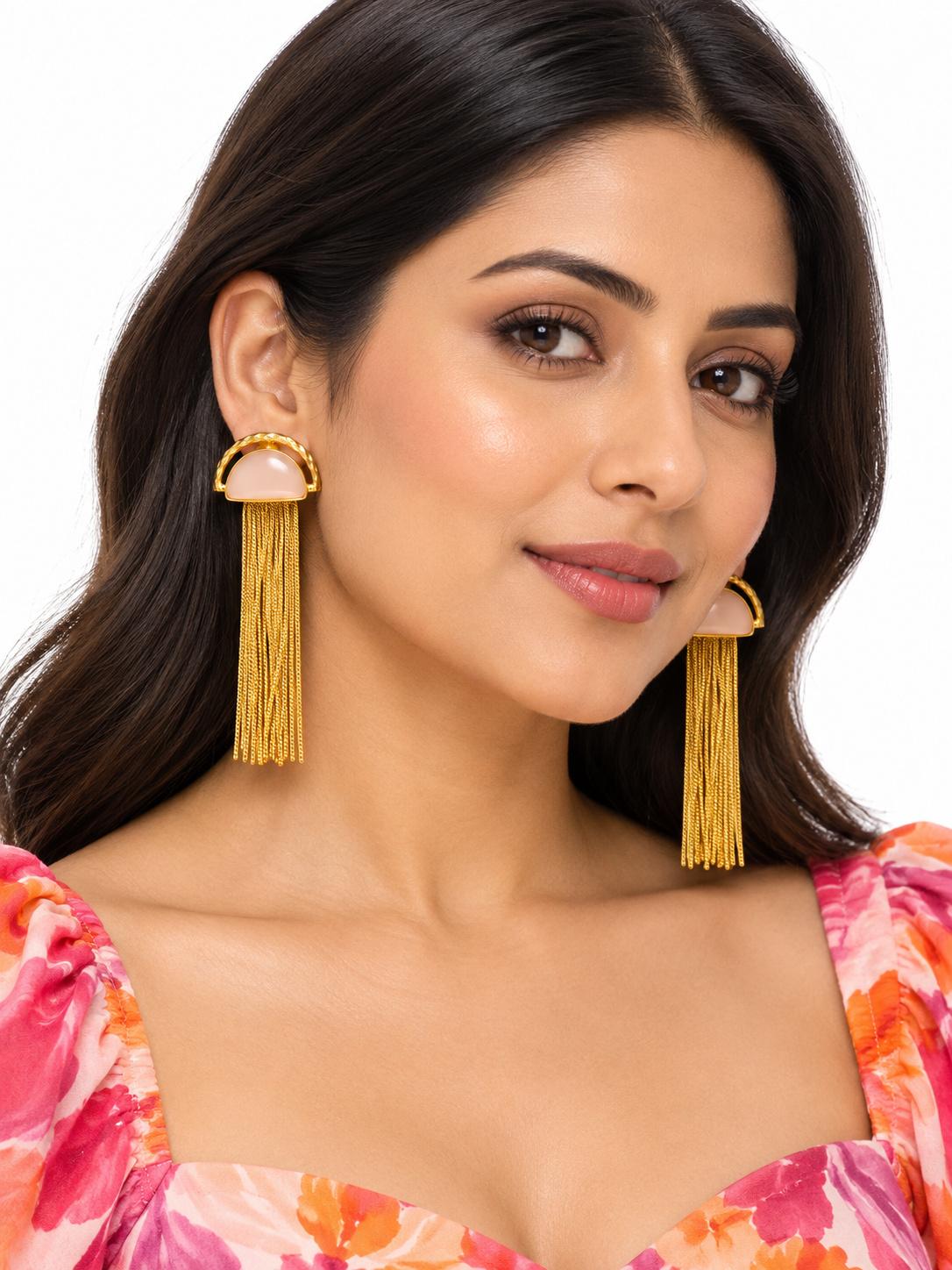 Pink Chain Tassel Earrings