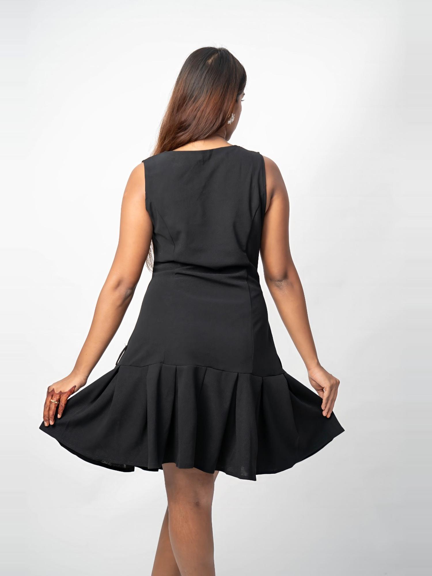 Black Button Front Flared Dress