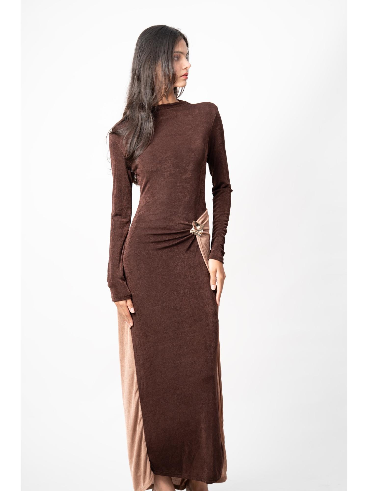 Brown Beige Draped Maxi Dress