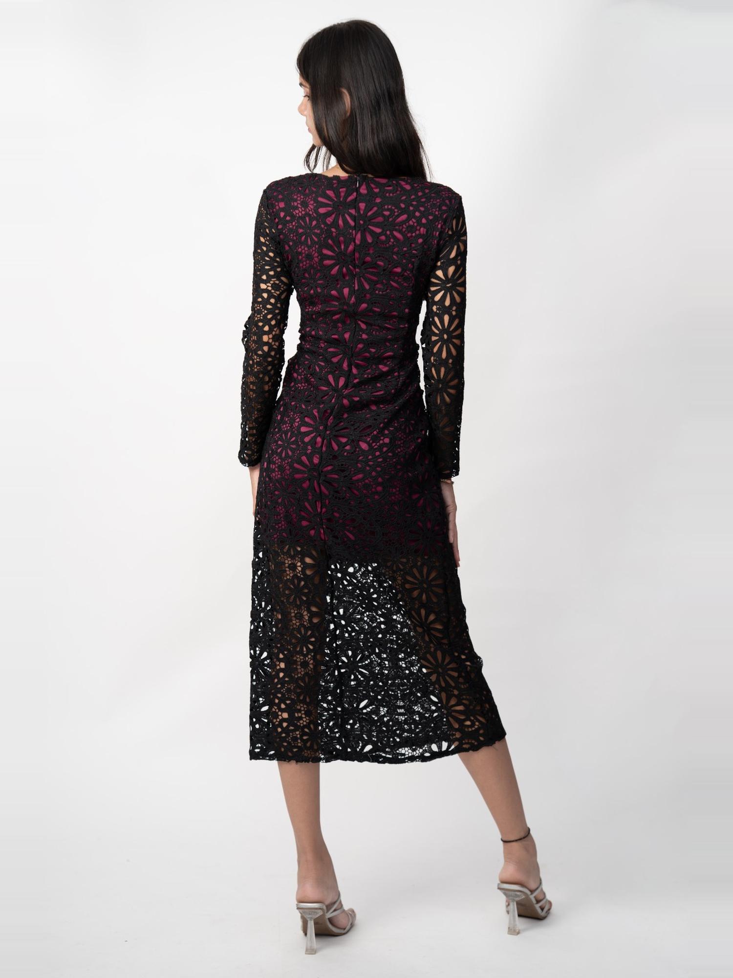 Black Floral Lace Midi Dress