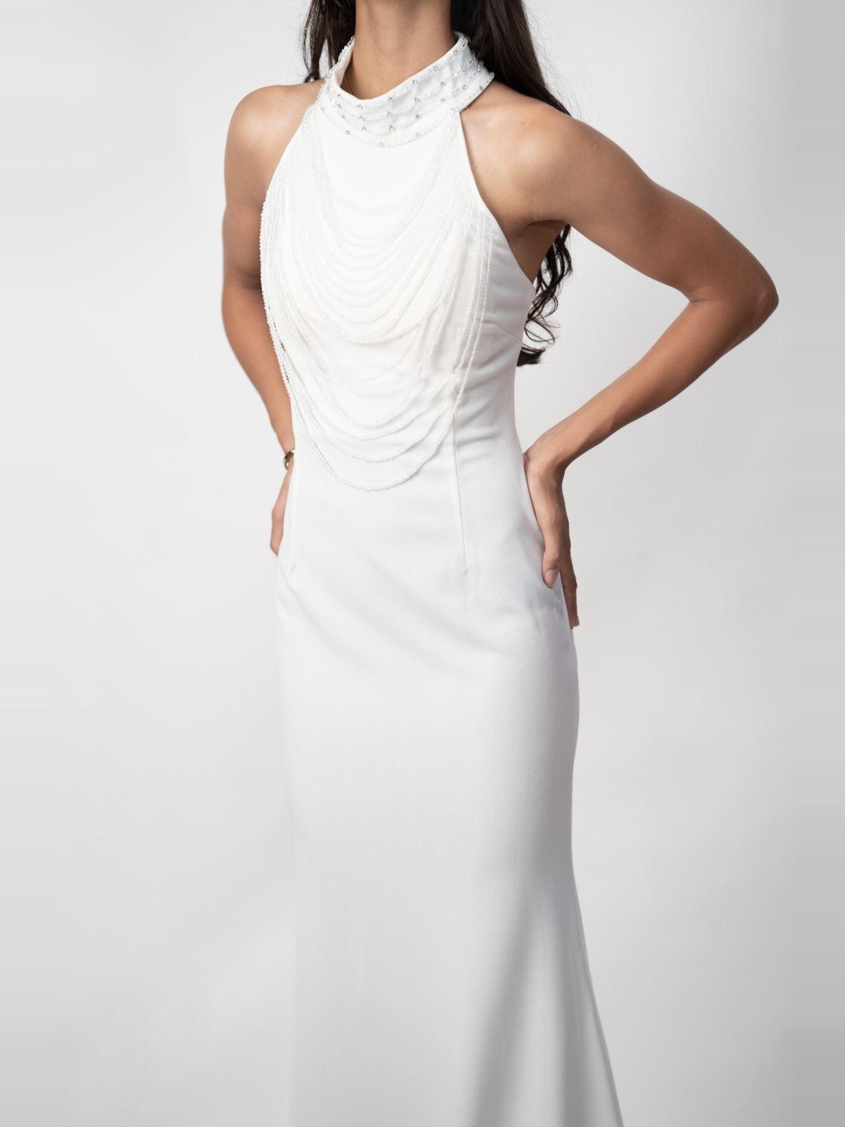 White Draped Halter Gown