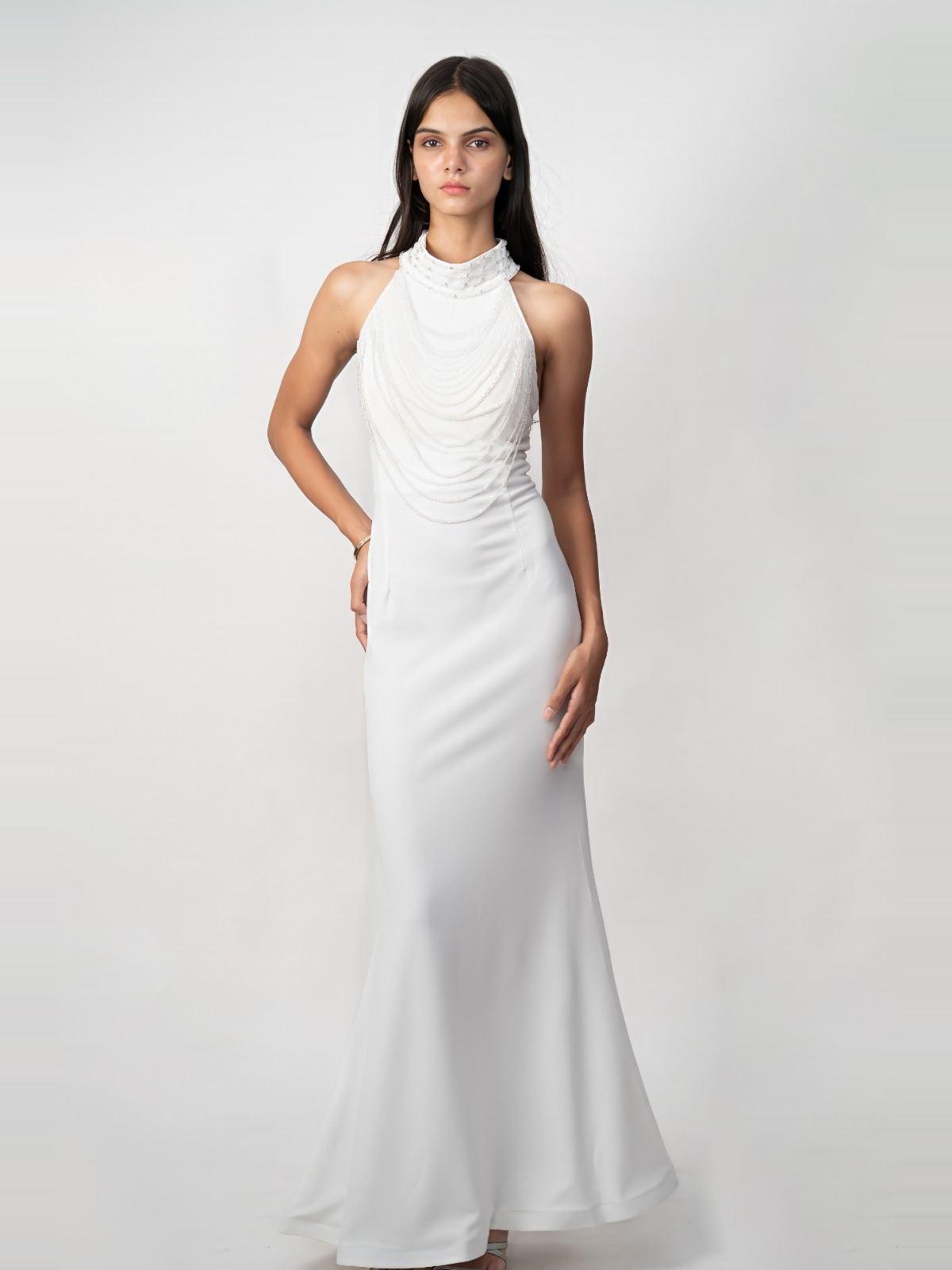 White Draped Halter Gown