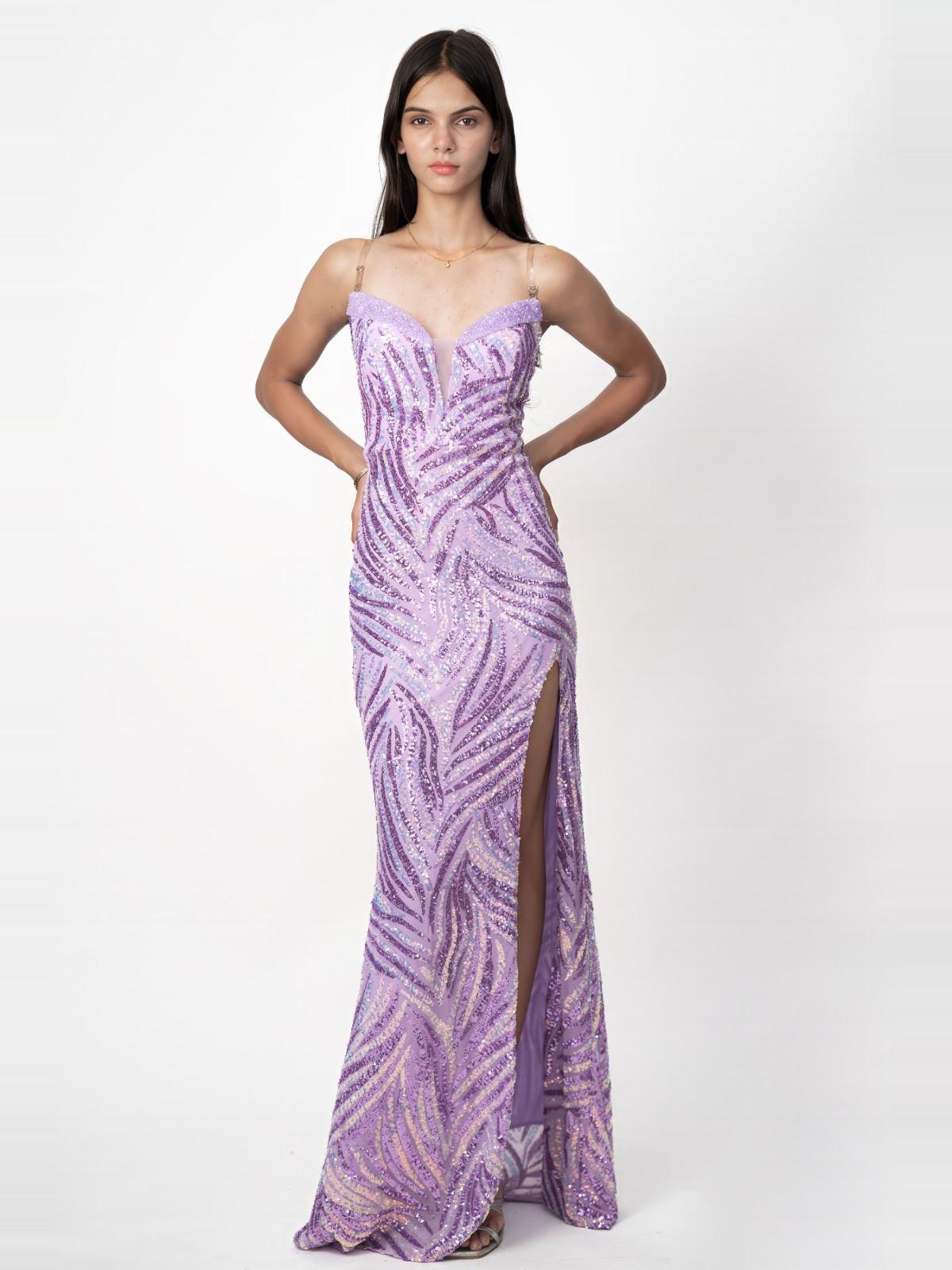 Purple Ruched Evening Gown