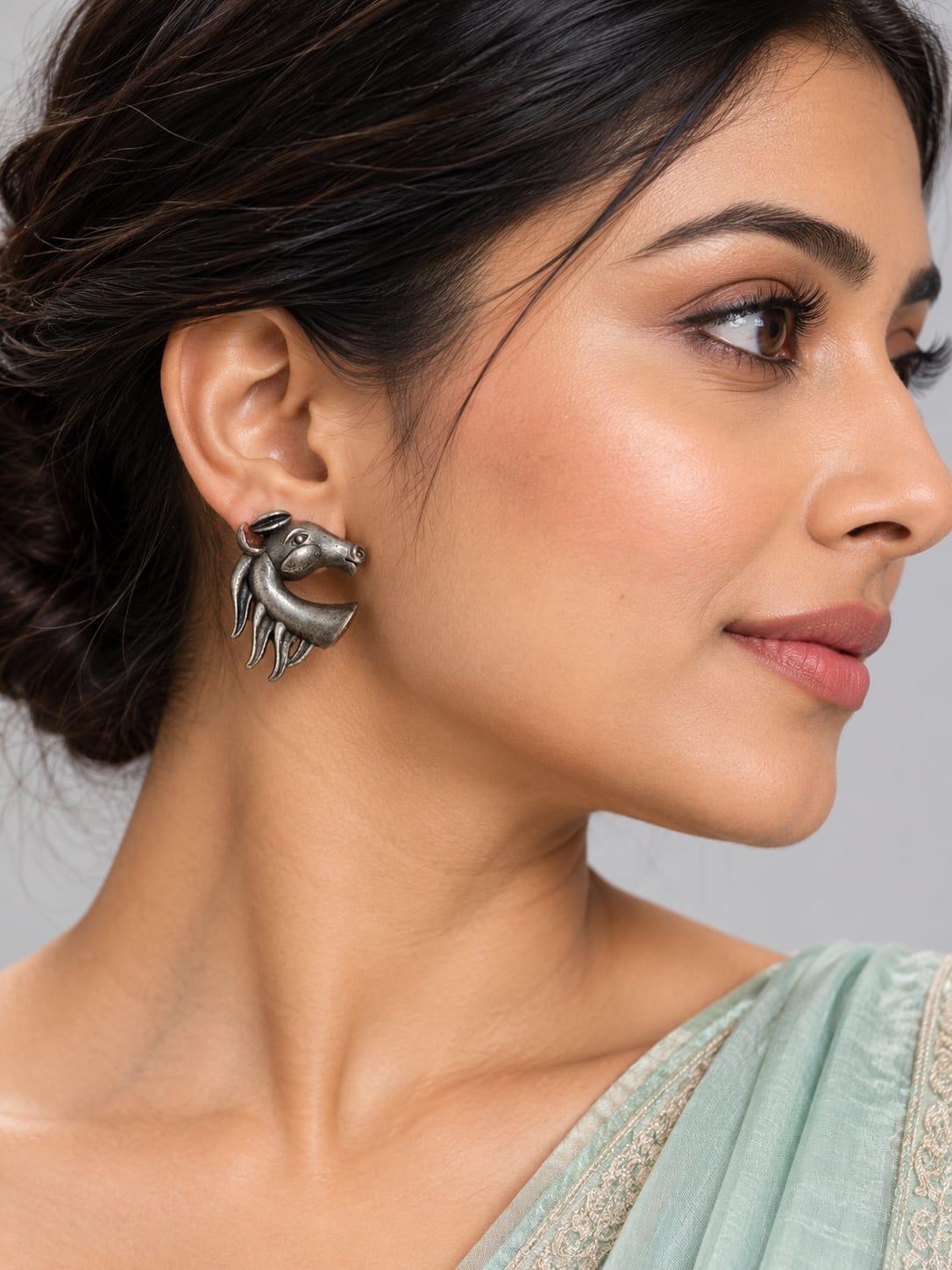 Oxidised Horse Head Stud Earrings