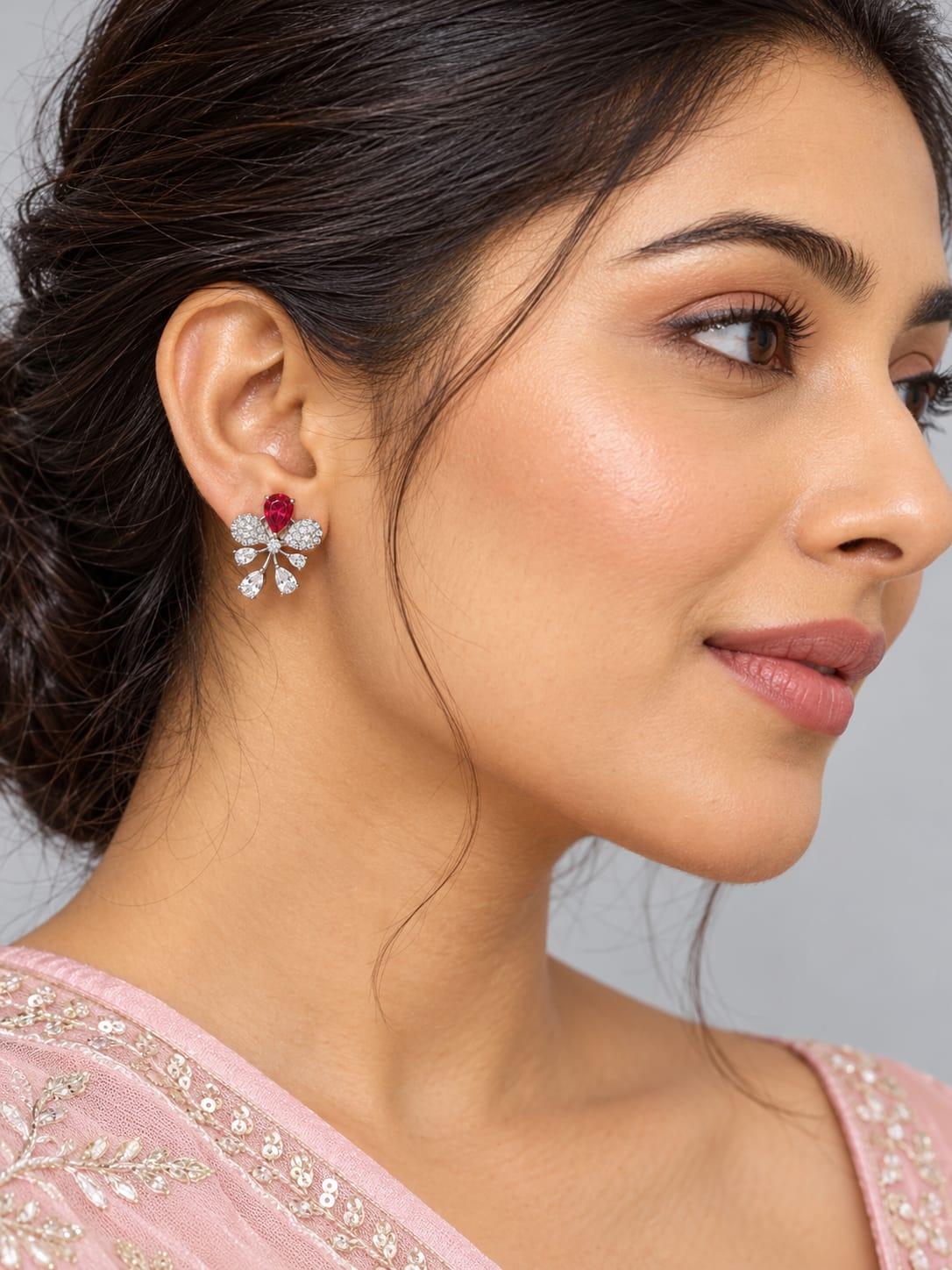 Red Crystal Bow Drop Earrings