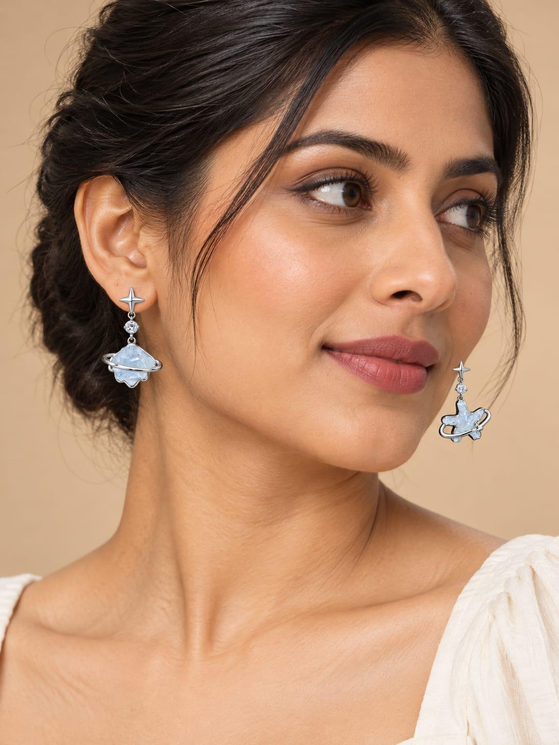 Blue Floral Mismatched Drop Earrings