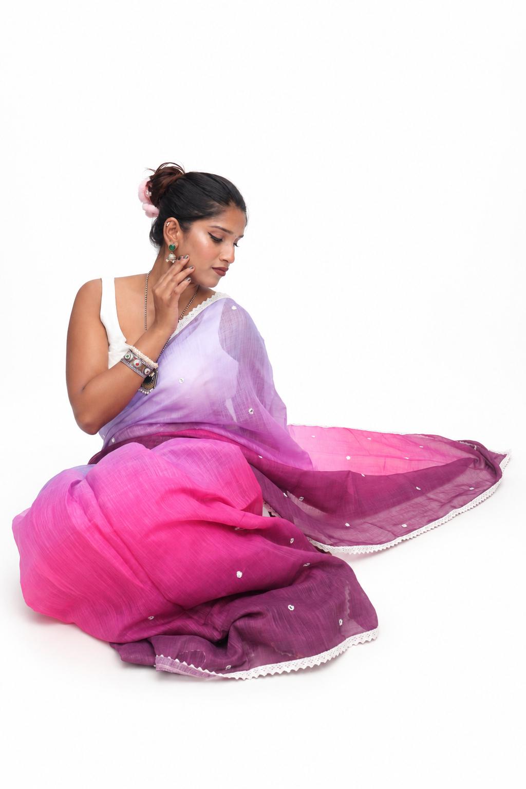 Pink Purple Ombre Accent Saree