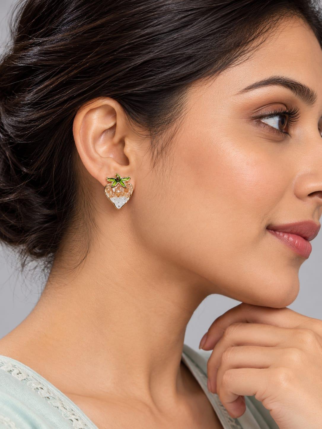 Clear Strawberry Resin Stud Earrings