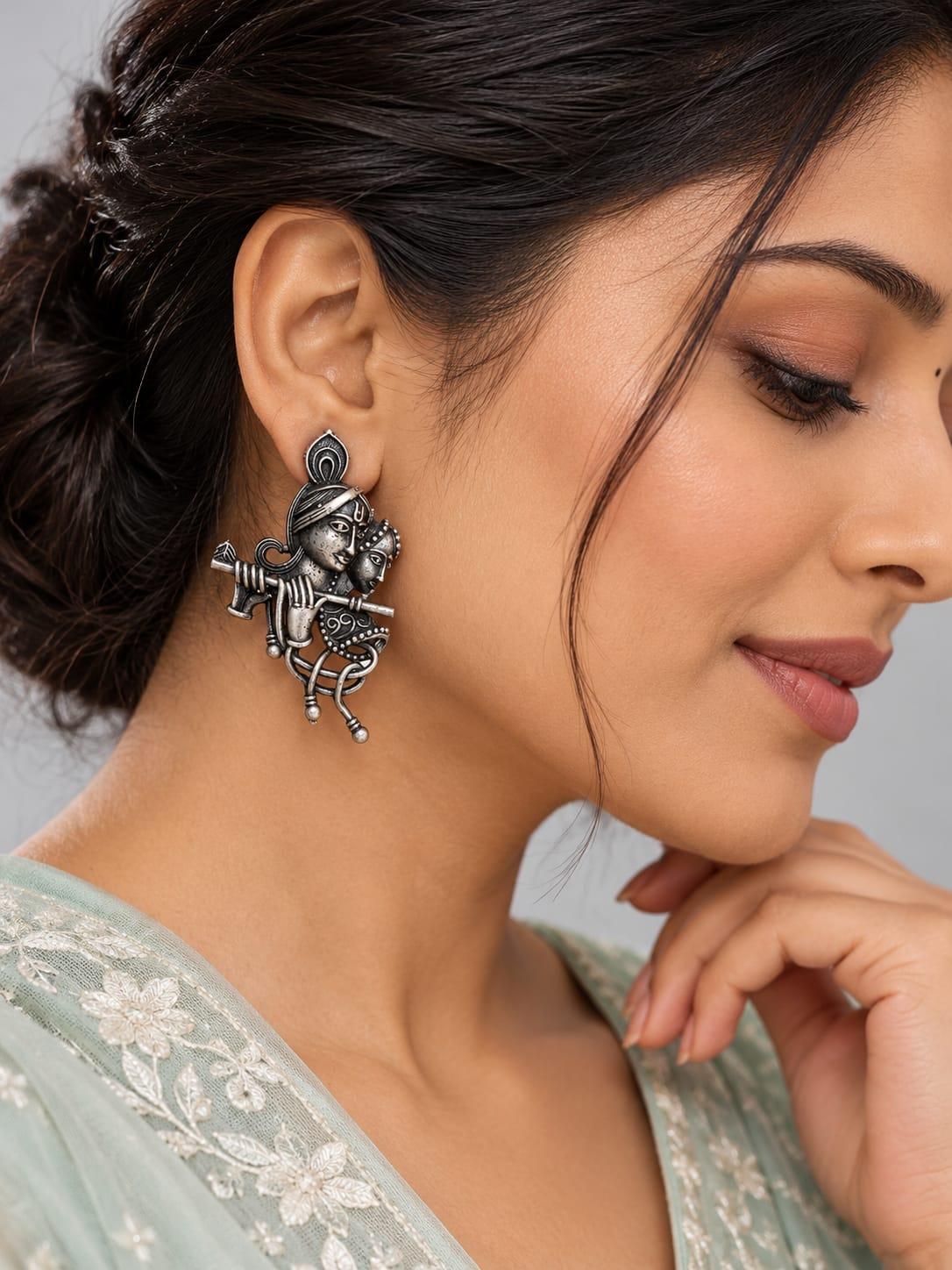 Oxidised Ganesha Motif Earrings