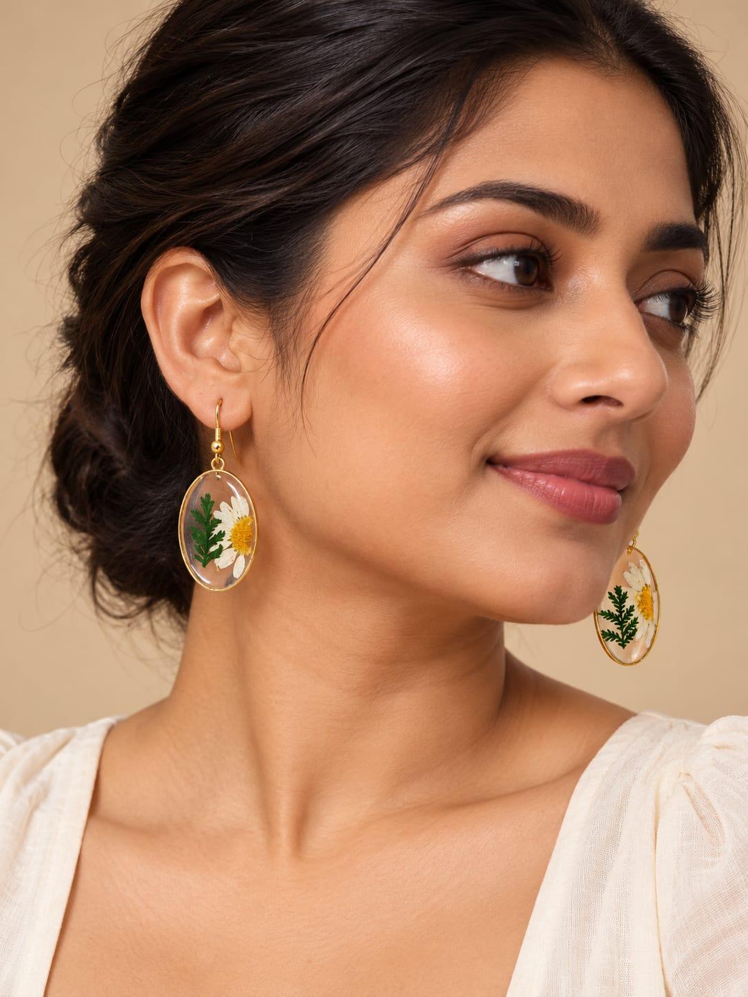 Botanical Oval Resin Drop Earrings