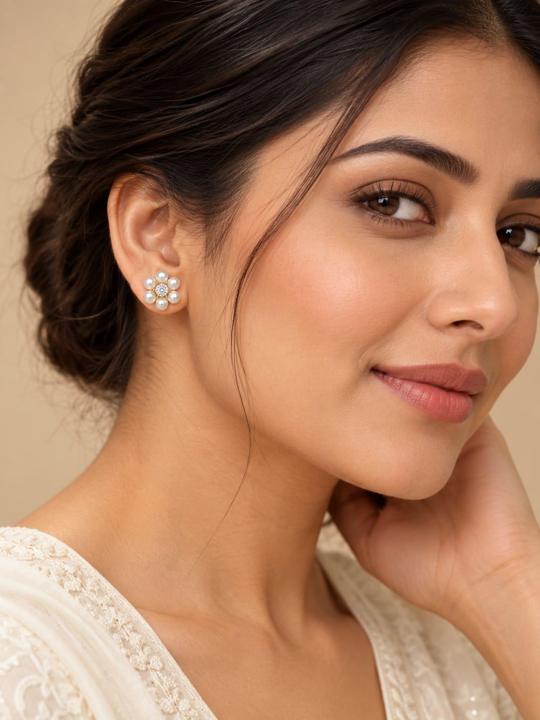 Pearl Cluster Crystal Stud Earrings