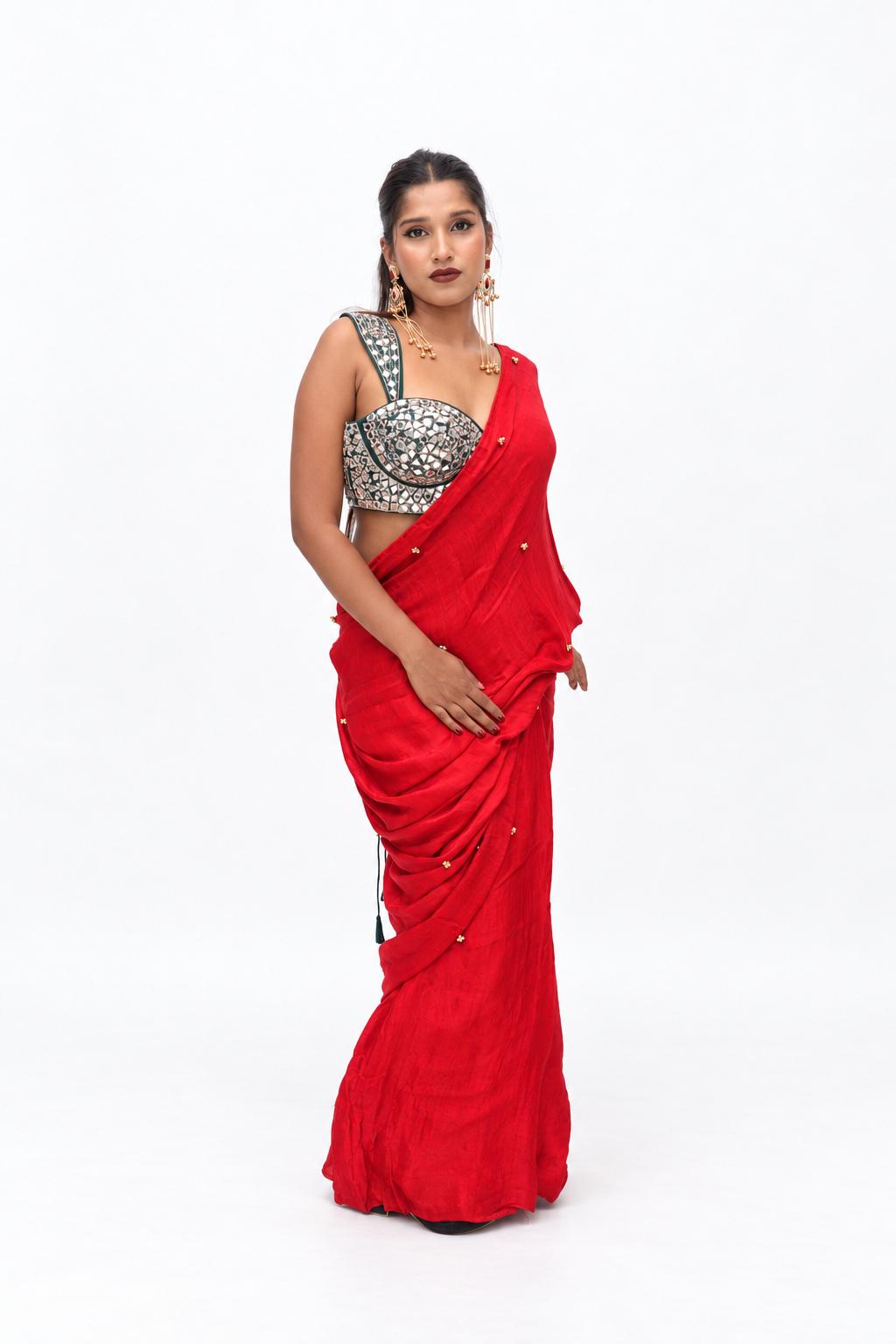 Red Gold Pallu Embellished Saree