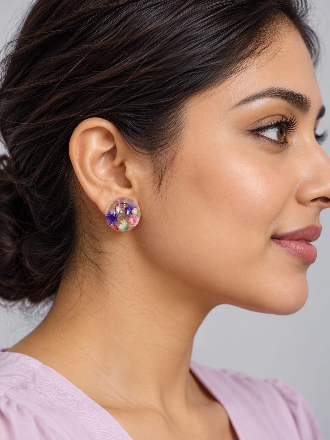 Multicolor Floral Resin Dome Stud Earrings