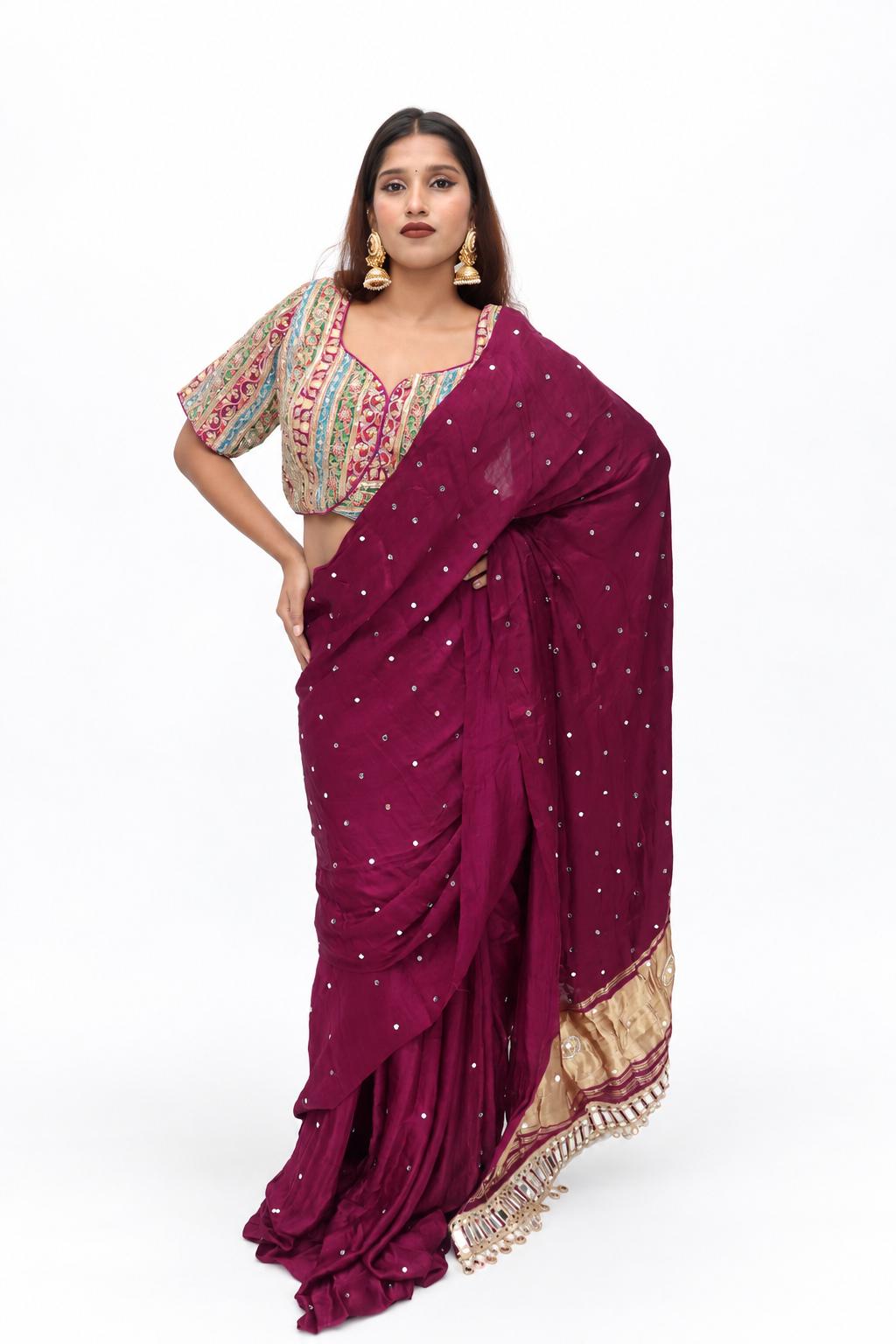 Wine Gold Pallu Embellished Saree