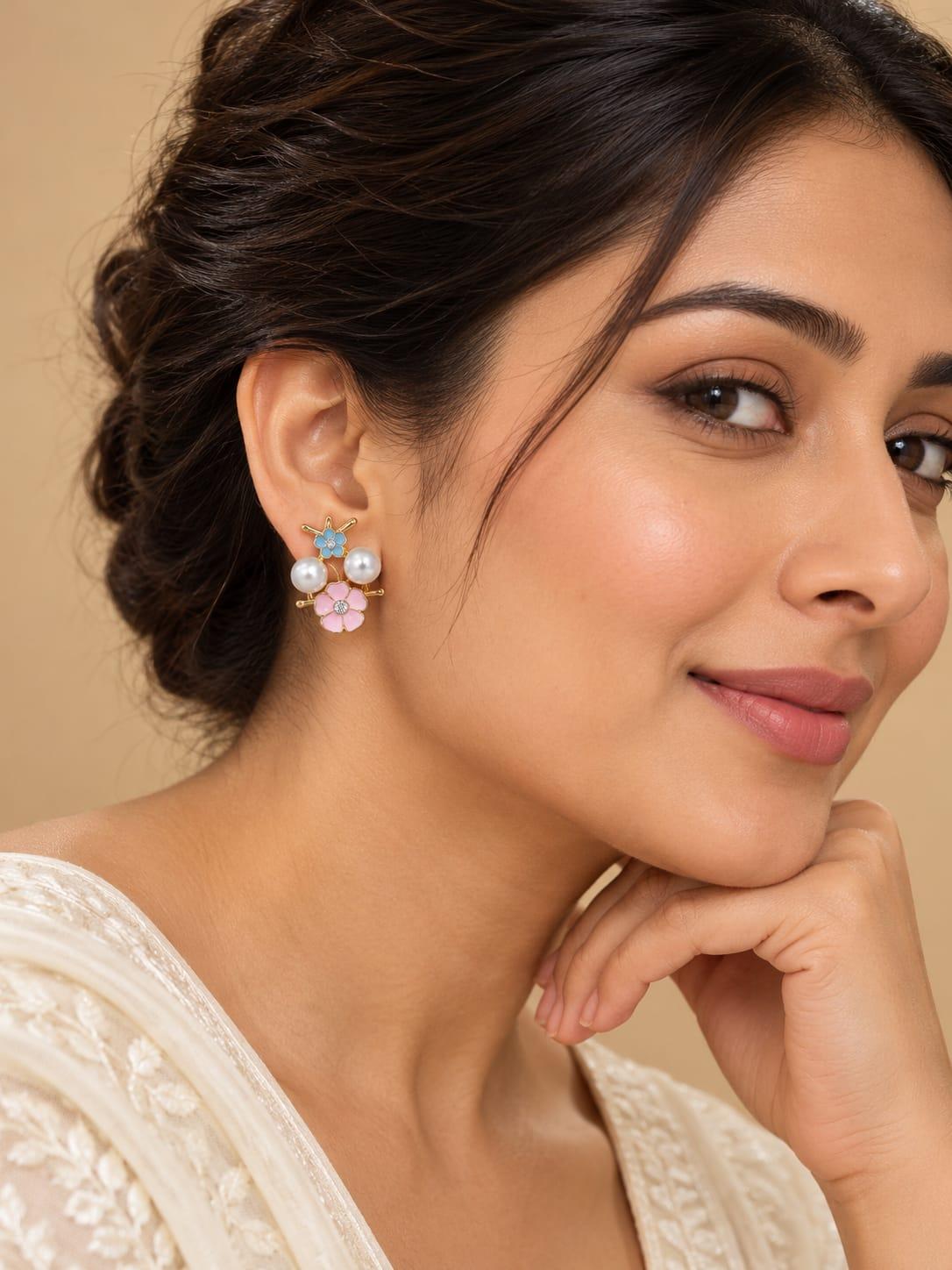 Pastel Flower Pearl Cluster Earrings