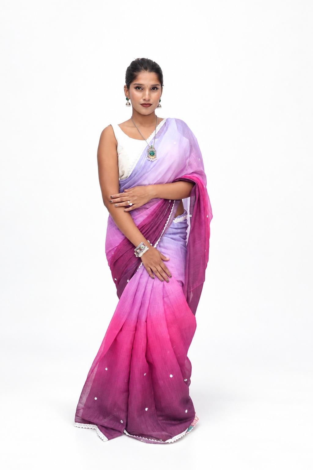 Pink Purple Ombre Accent Saree