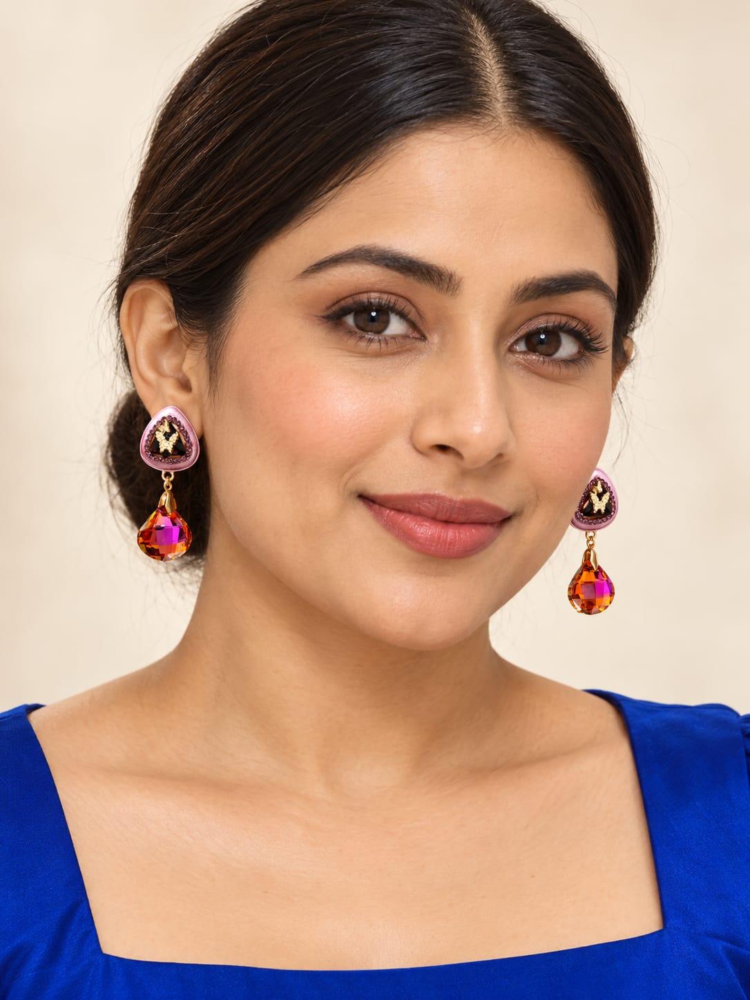 Pink Teardrop Butterfly Earrings