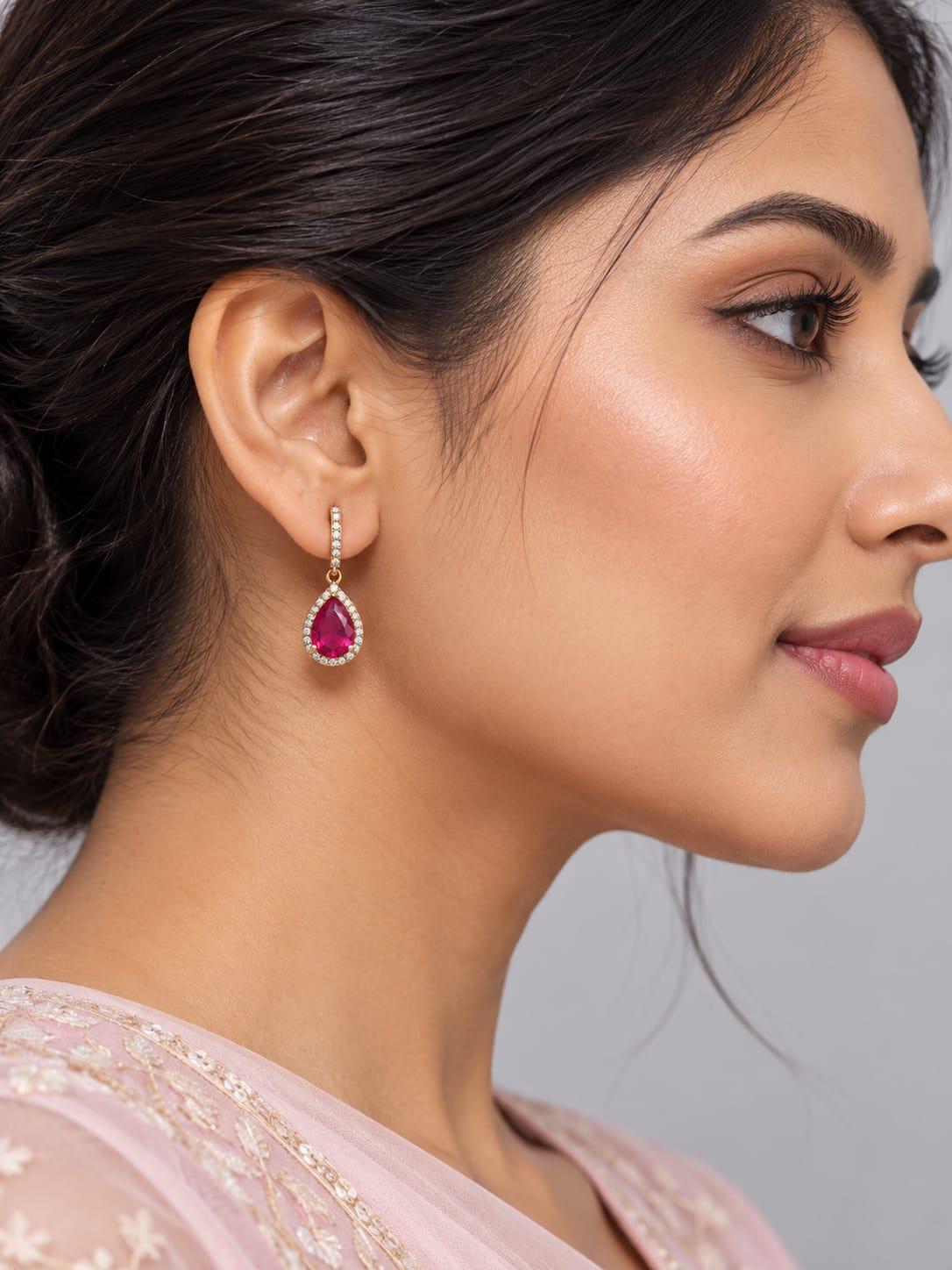 Pink Teardrop Halo Drop Earrings