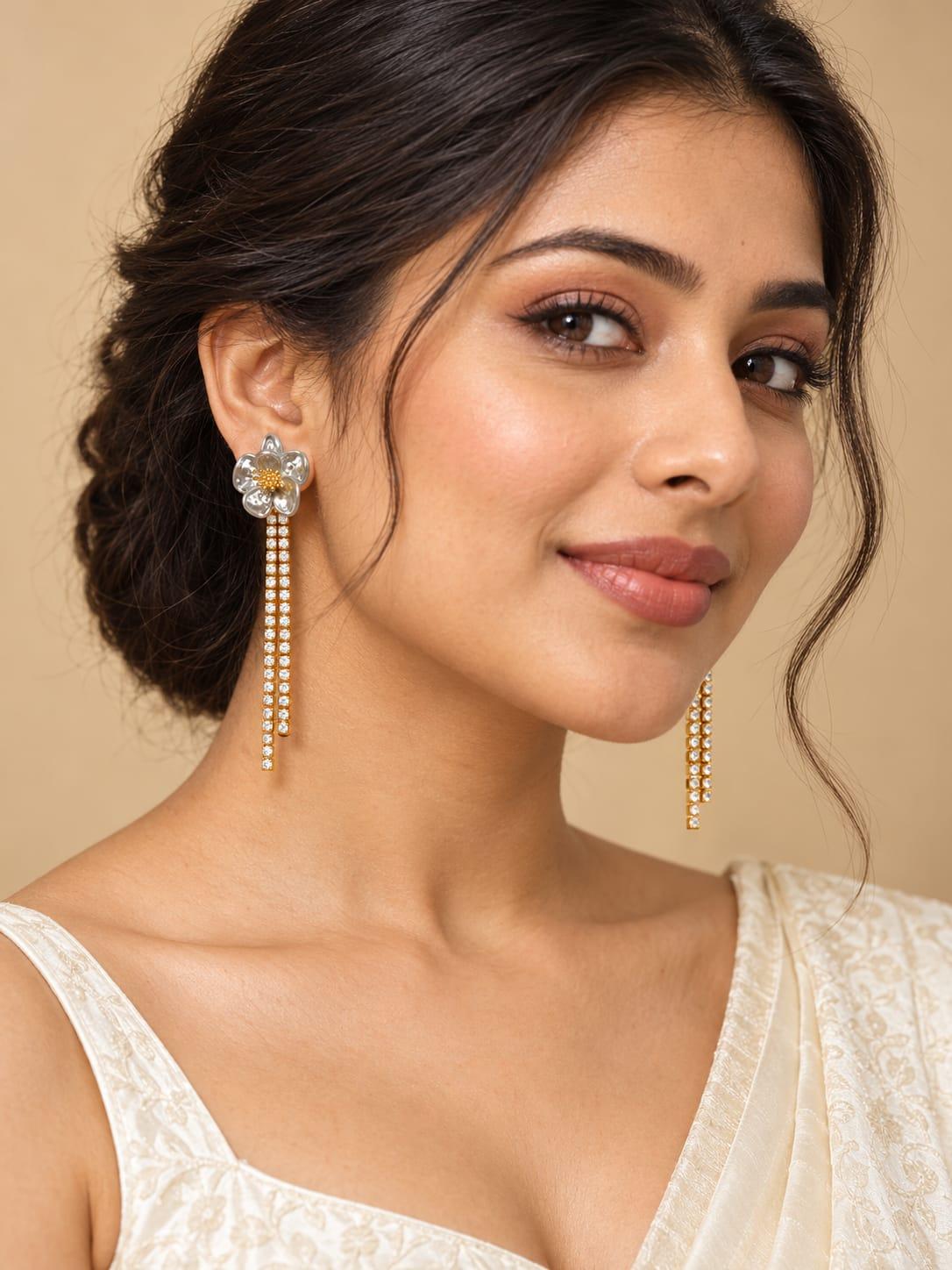 Crystal Flower Chain Tassel Earrings