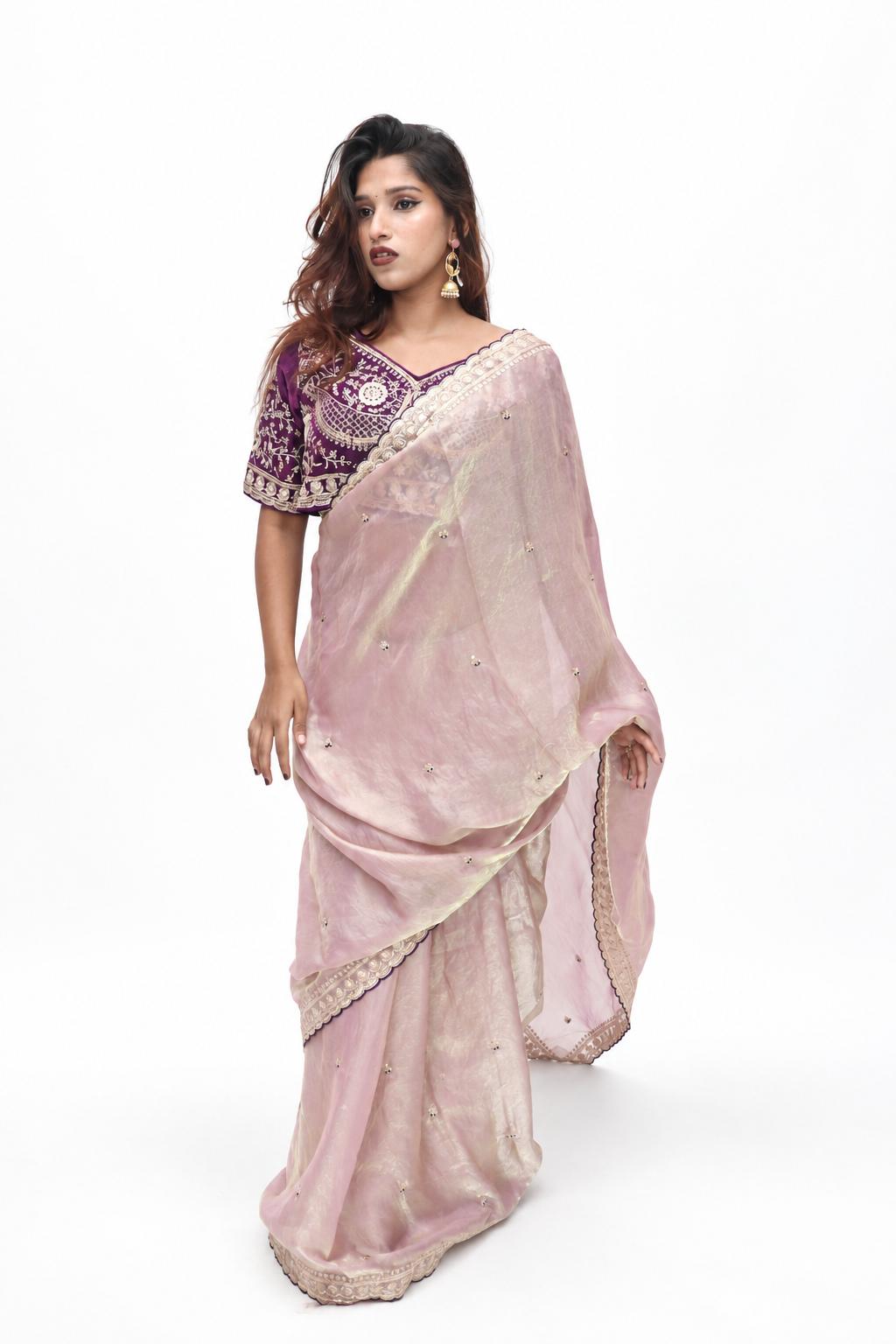 Blush Shimmer Metallic Border Saree