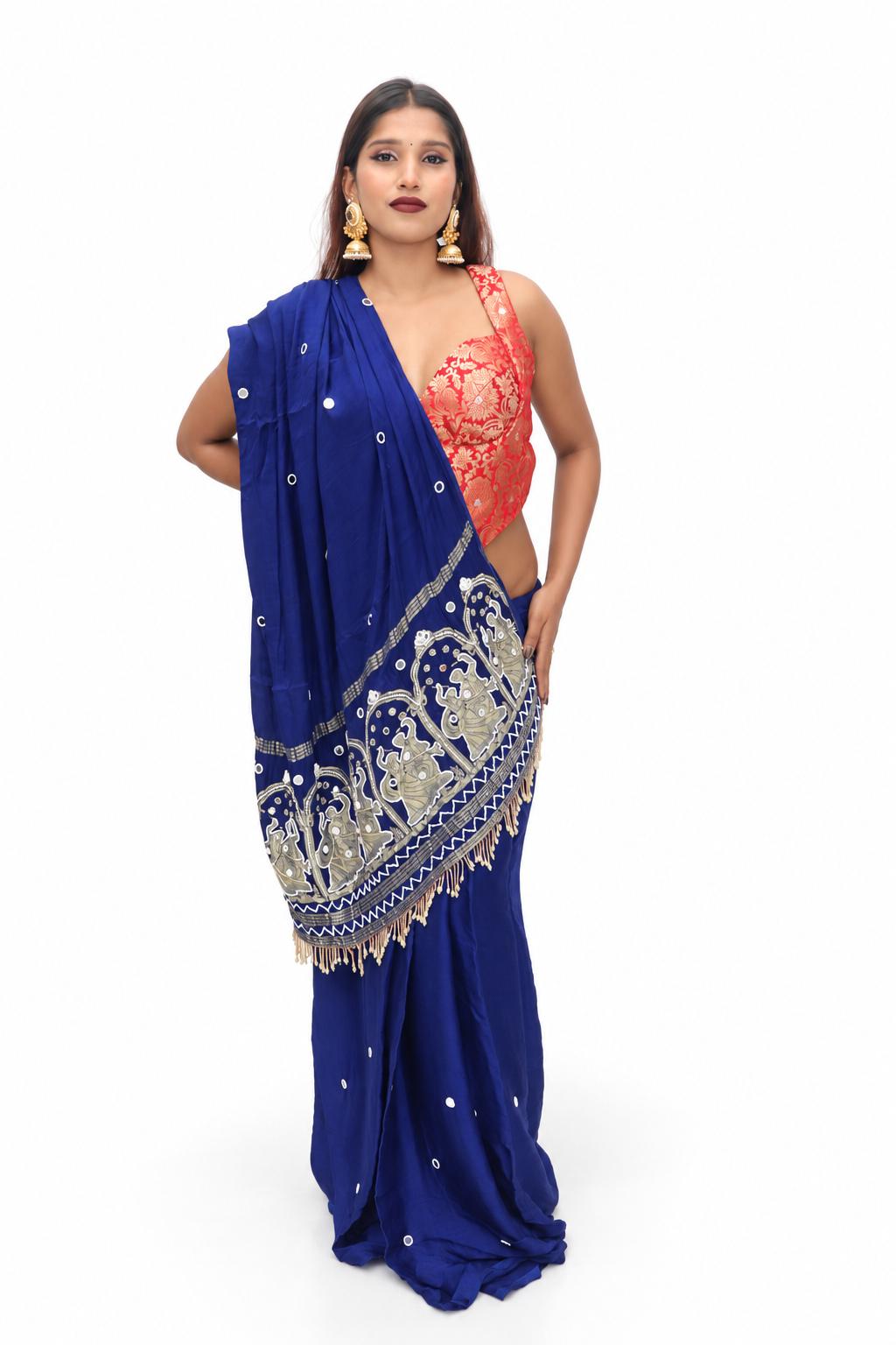 Royal Blue Embellished Pallu Saree