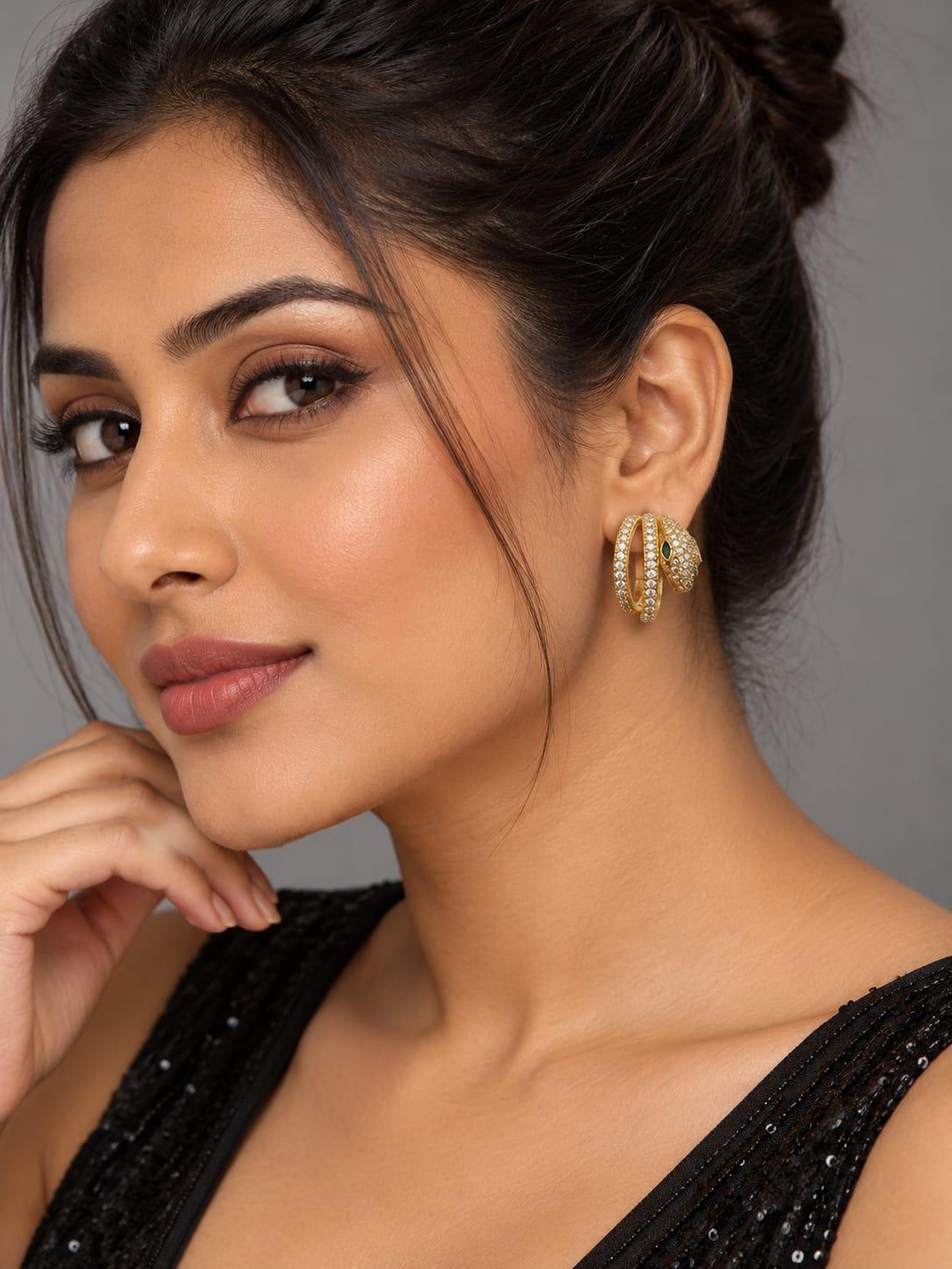 Gold Pave Snake Hoop Earrings