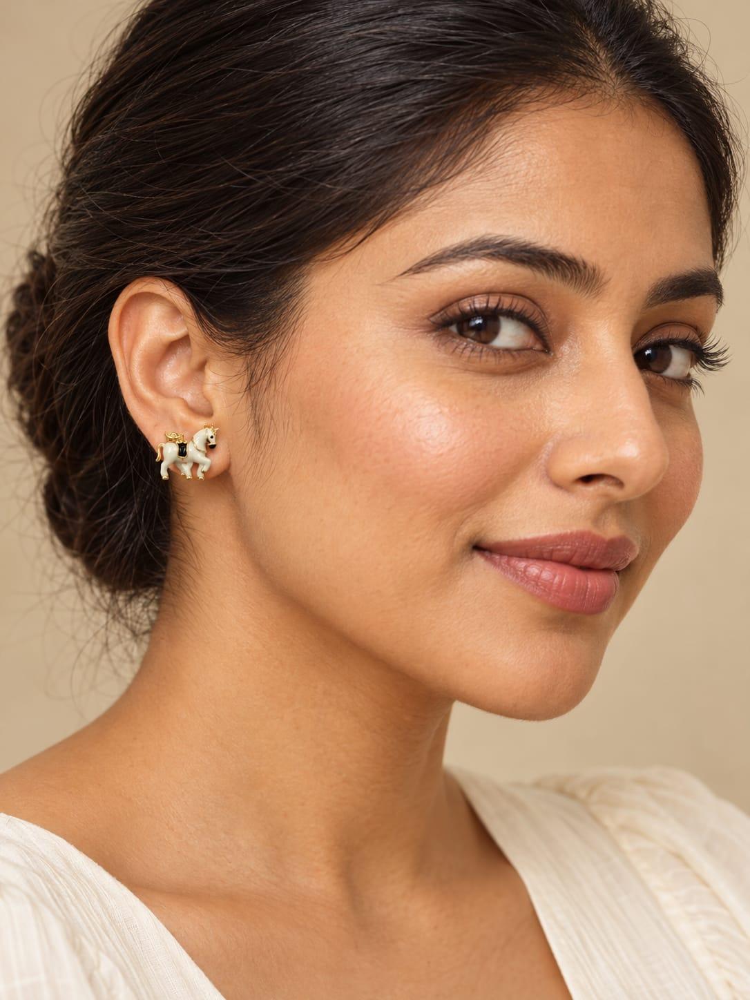 Gold Clear Stone Flower Stud Earrings