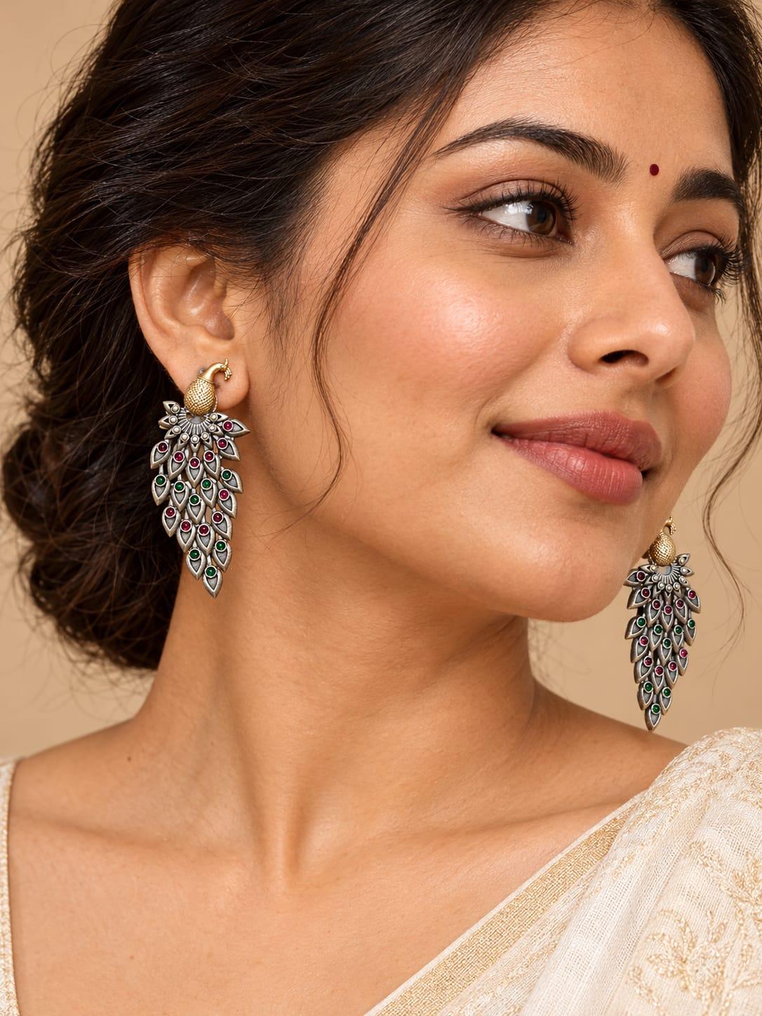 Multicolor Oxidised Peacock Earrings
