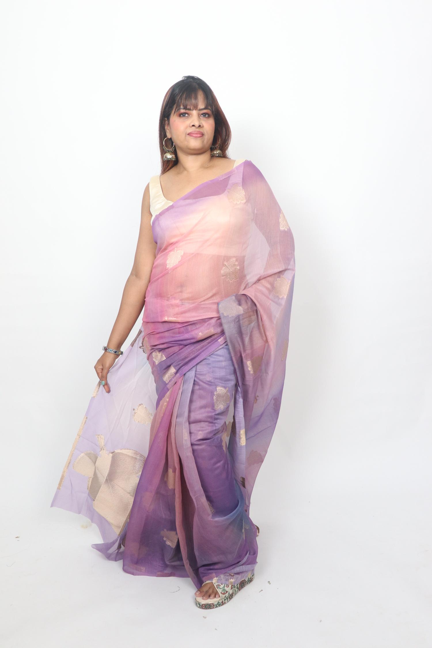 Pastel Lilac Gold Leaf Saree