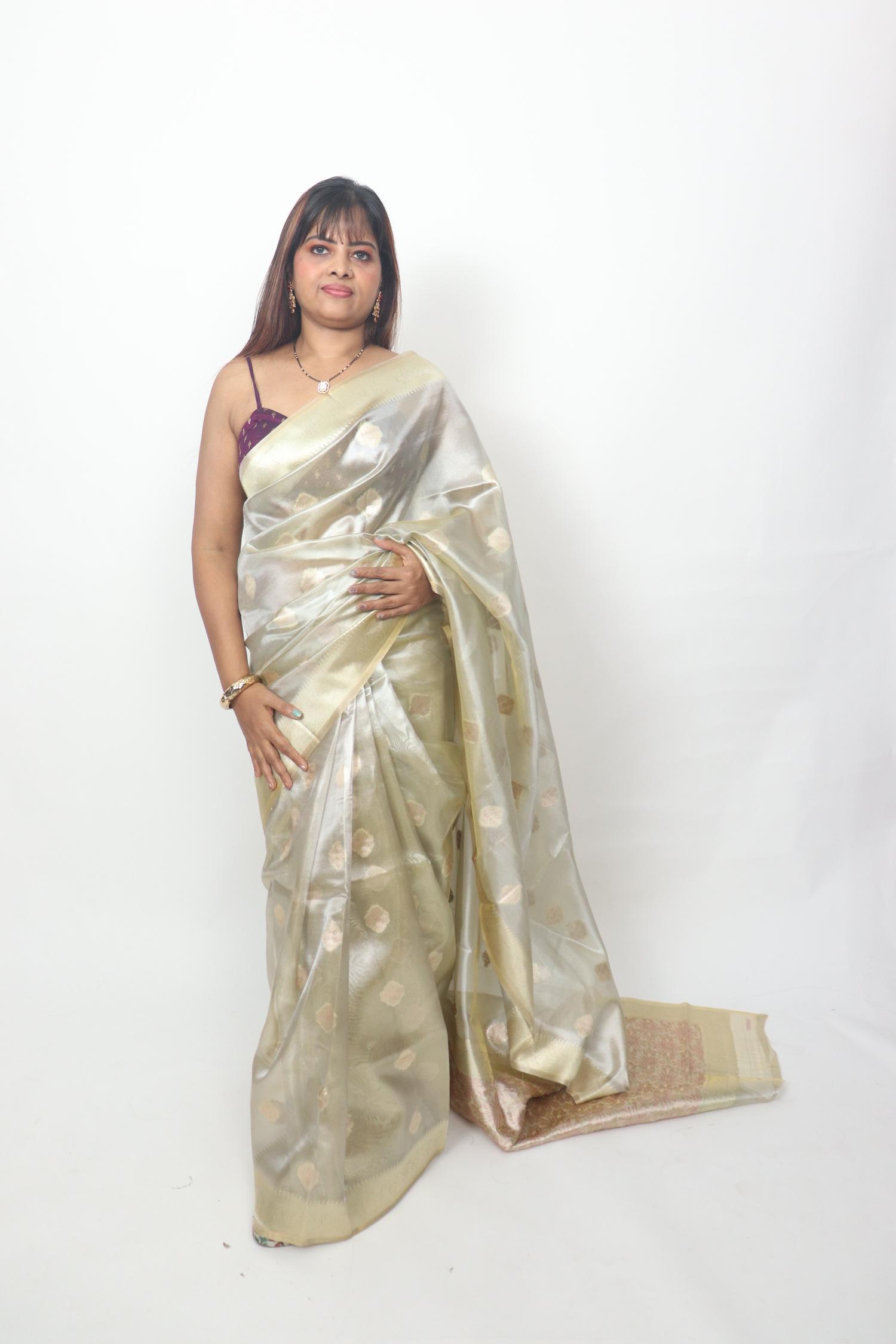 Silver Gold Tissue Style Saree