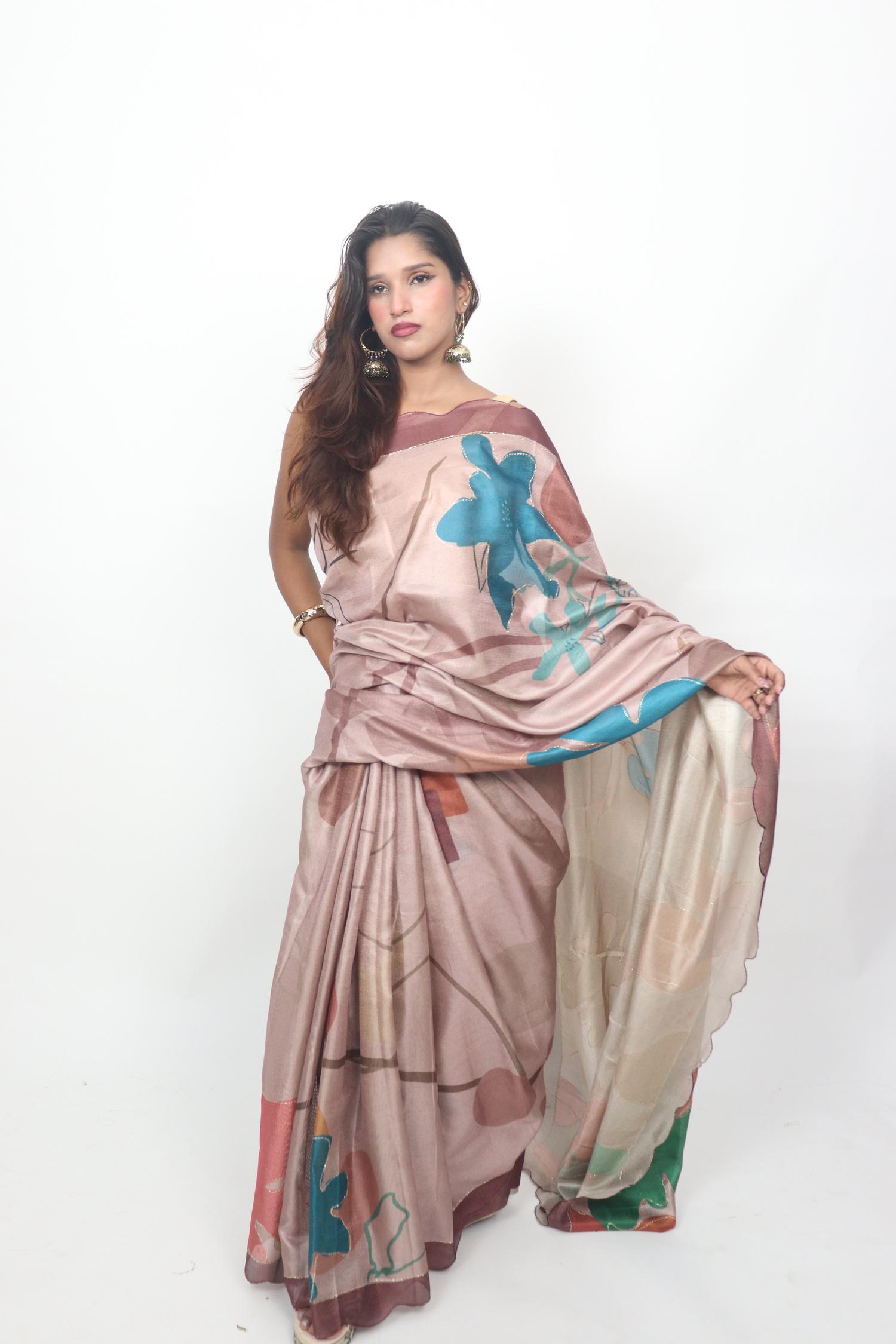 Dusty Rose Abstract Floral Saree
