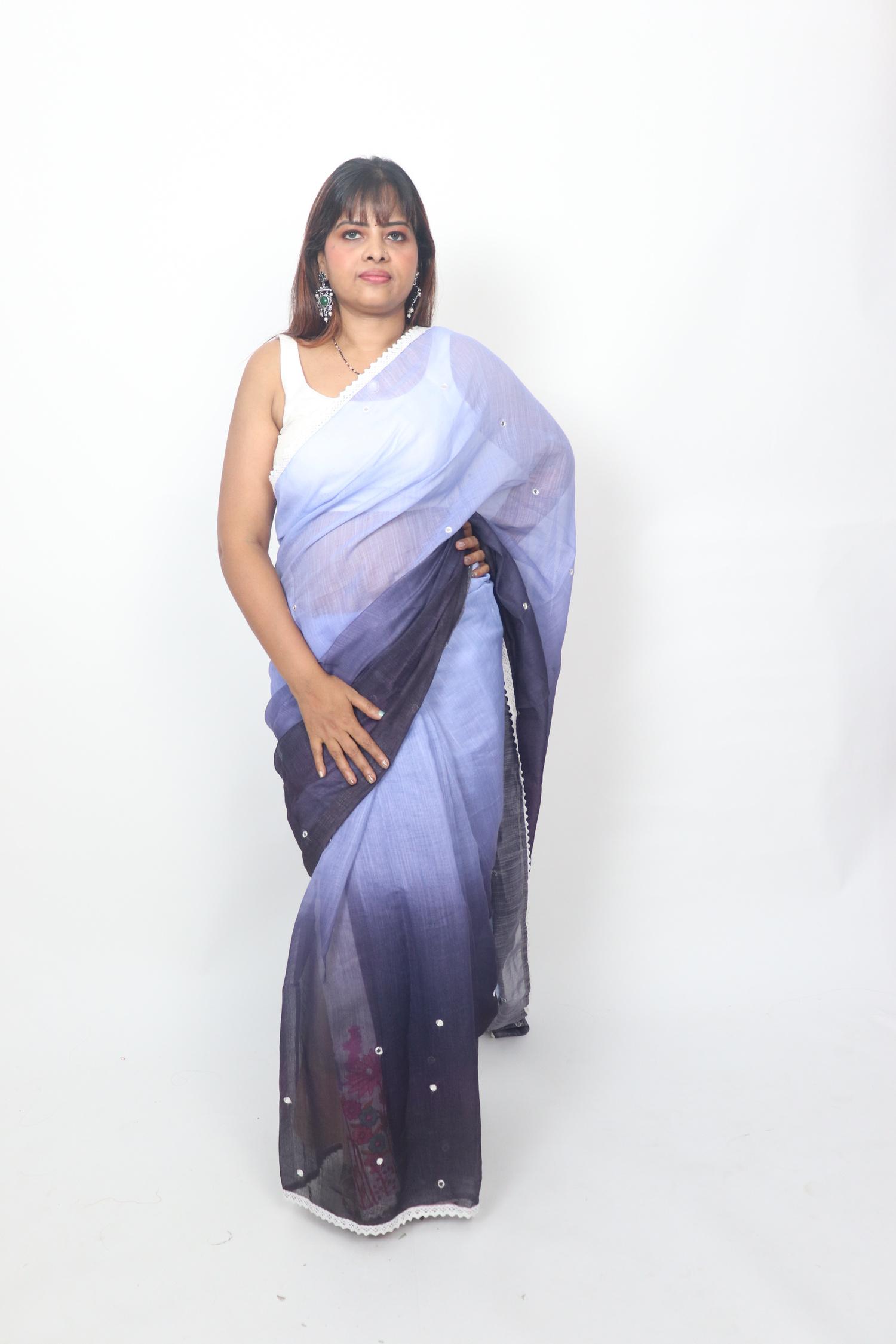 Lilac Navy Ombre Mirror Saree