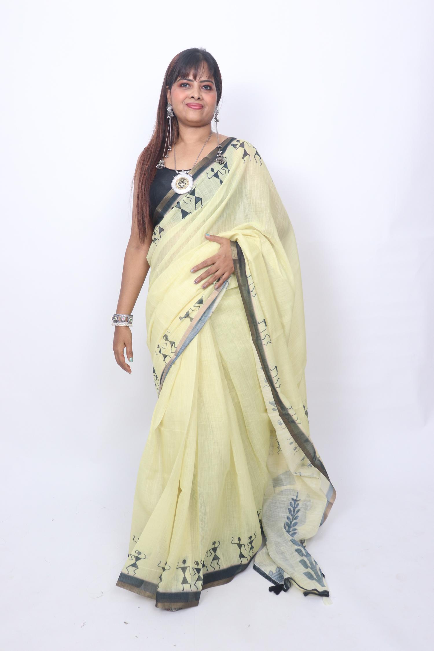 Lemon Yellow Warli Print Saree