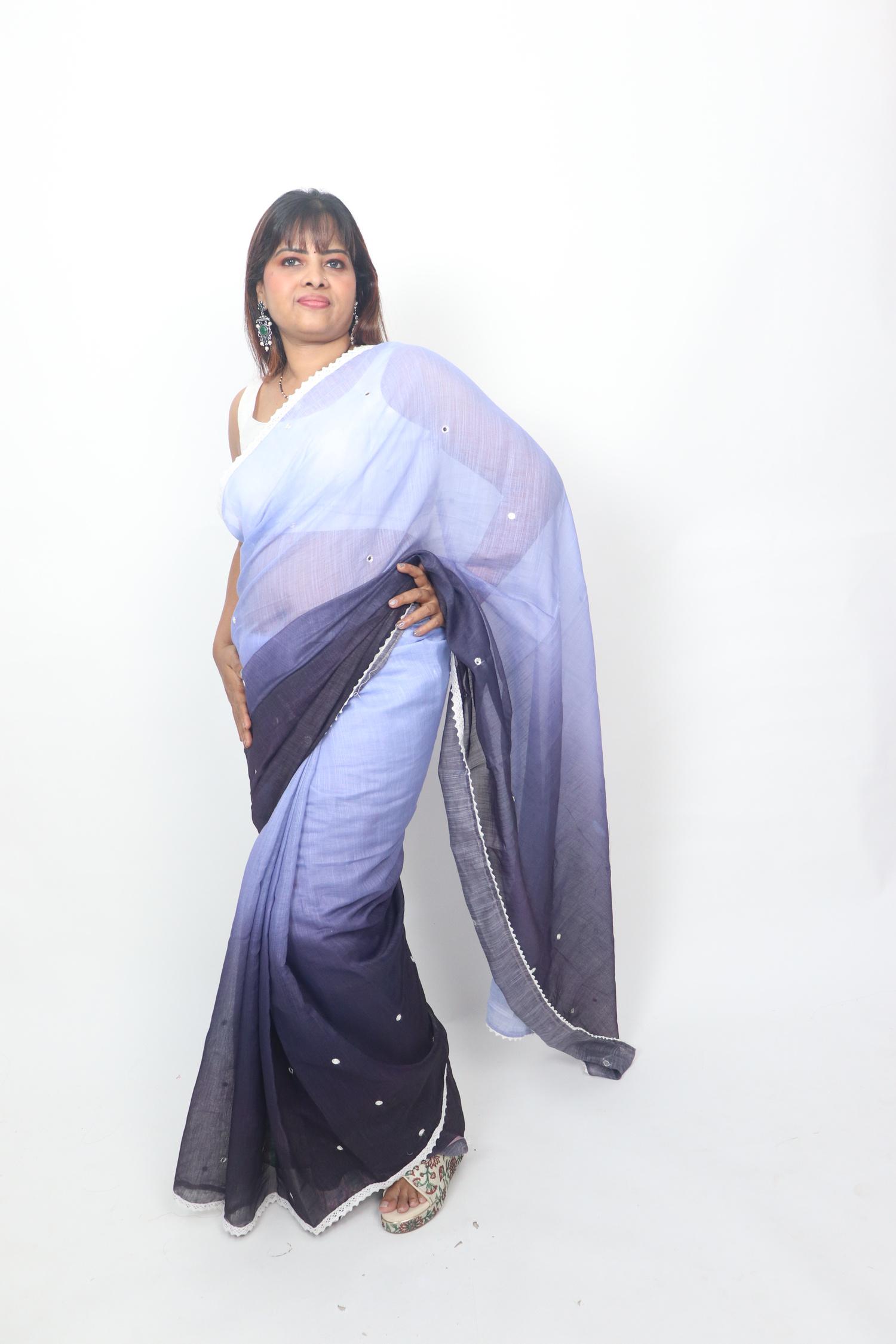 Lilac Navy Ombre Mirror Saree