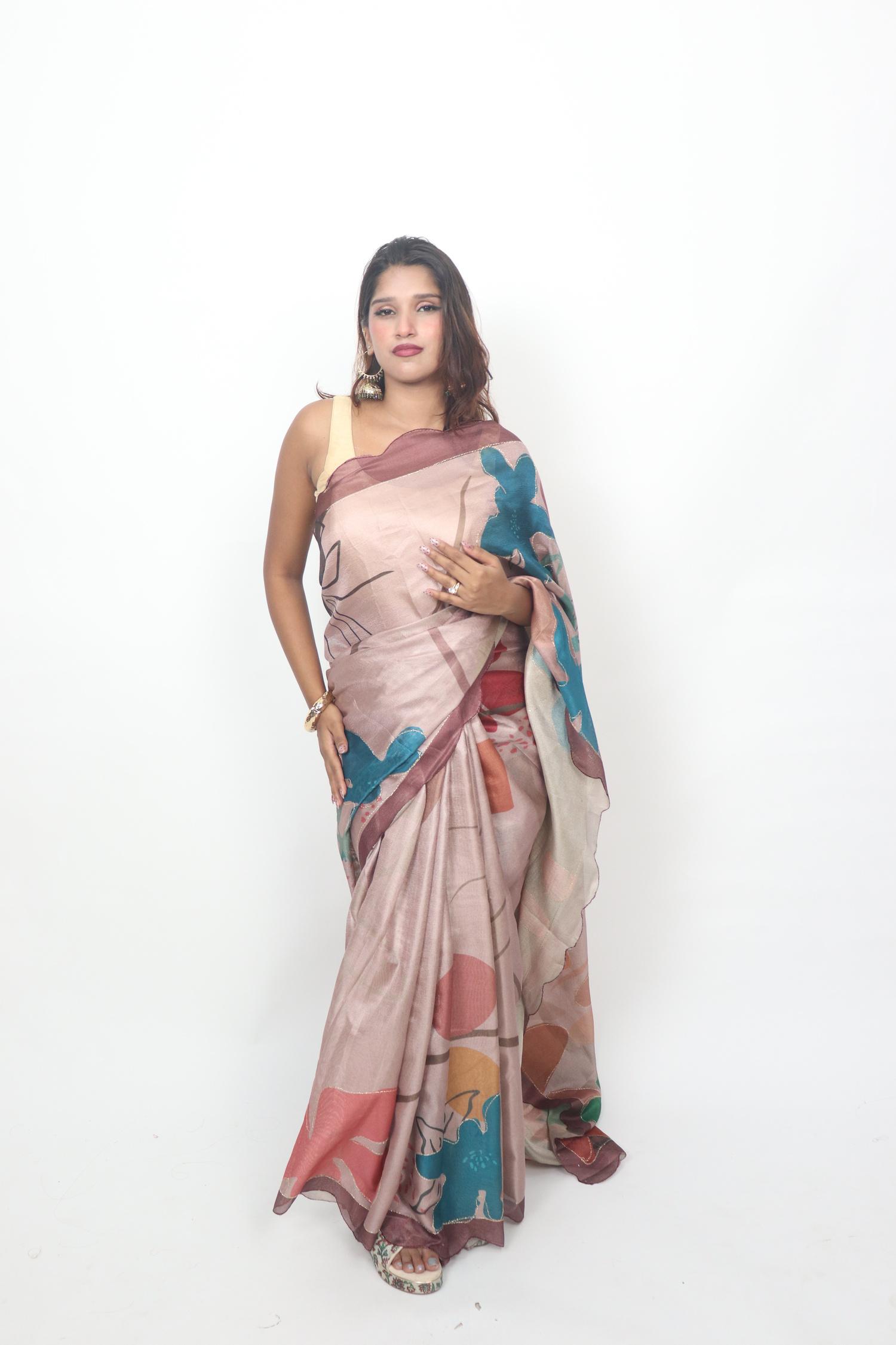 Dusty Rose Abstract Floral Saree