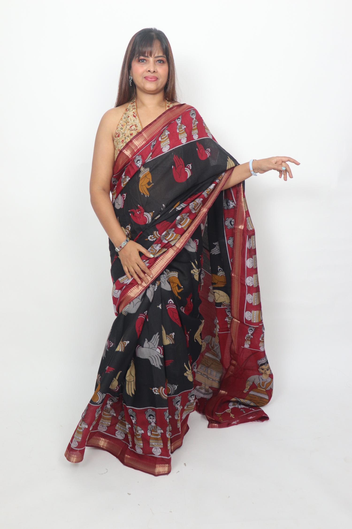 Black Red Classical Dance Saree