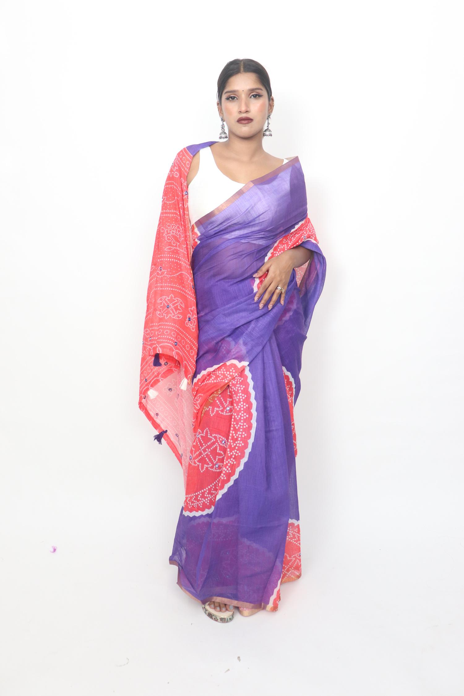 Purple Coral Bandhani Print Saree