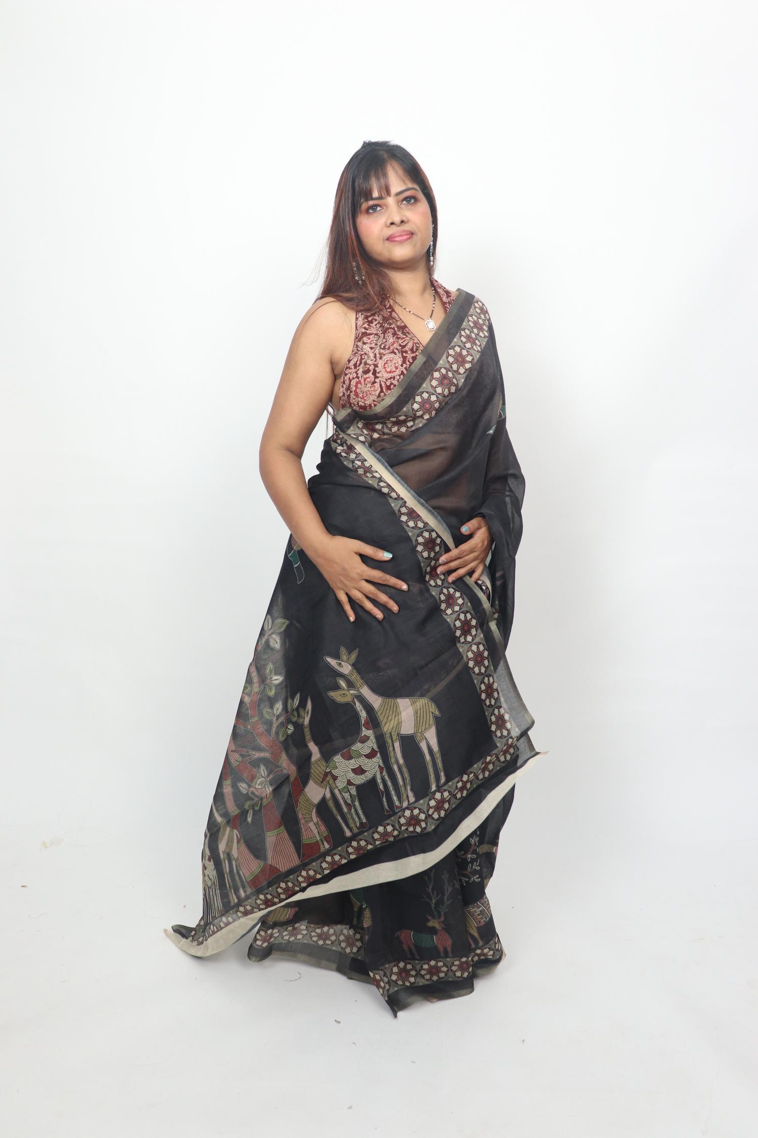 Black Forest Motif Saree