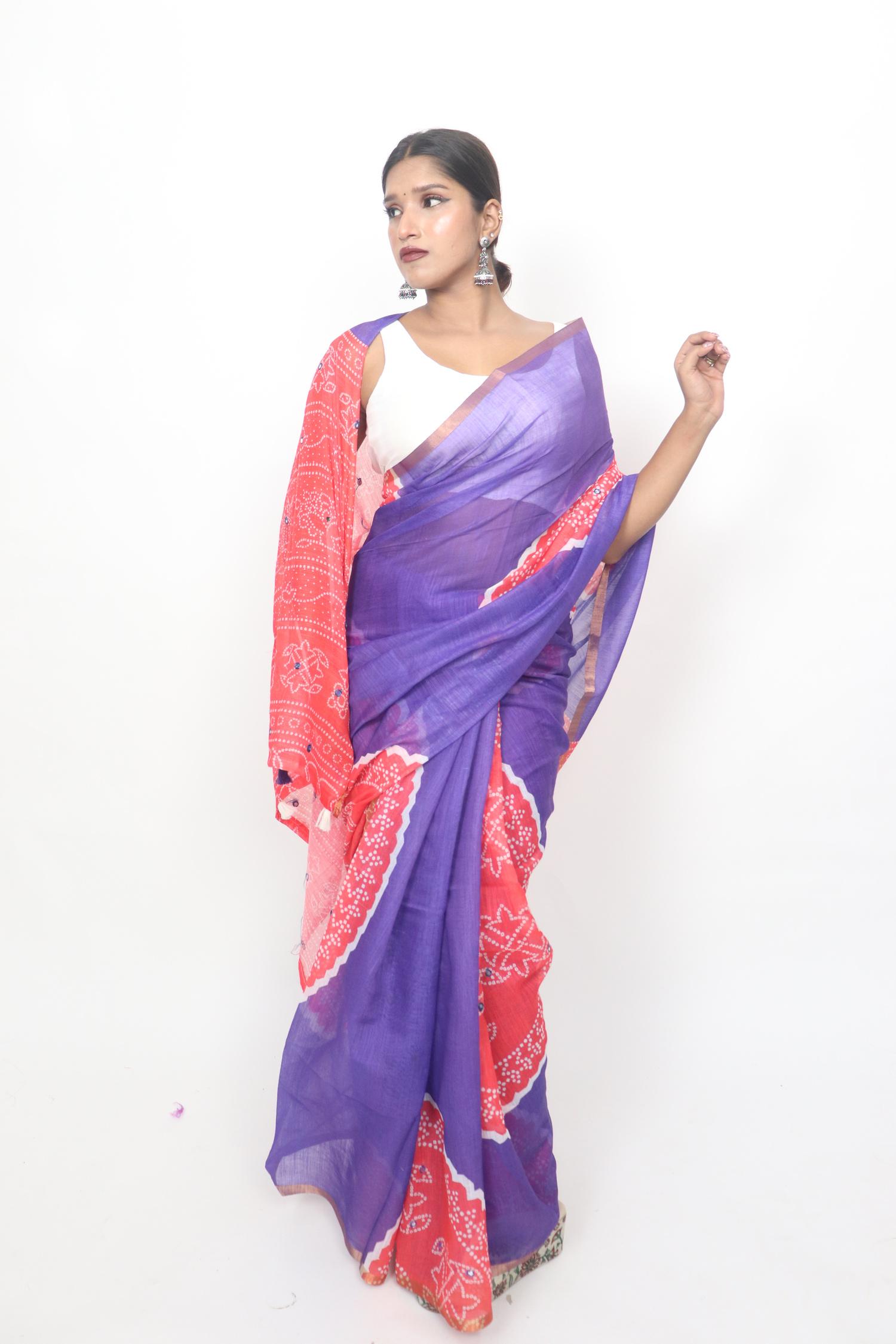 Purple Coral Bandhani Print Saree