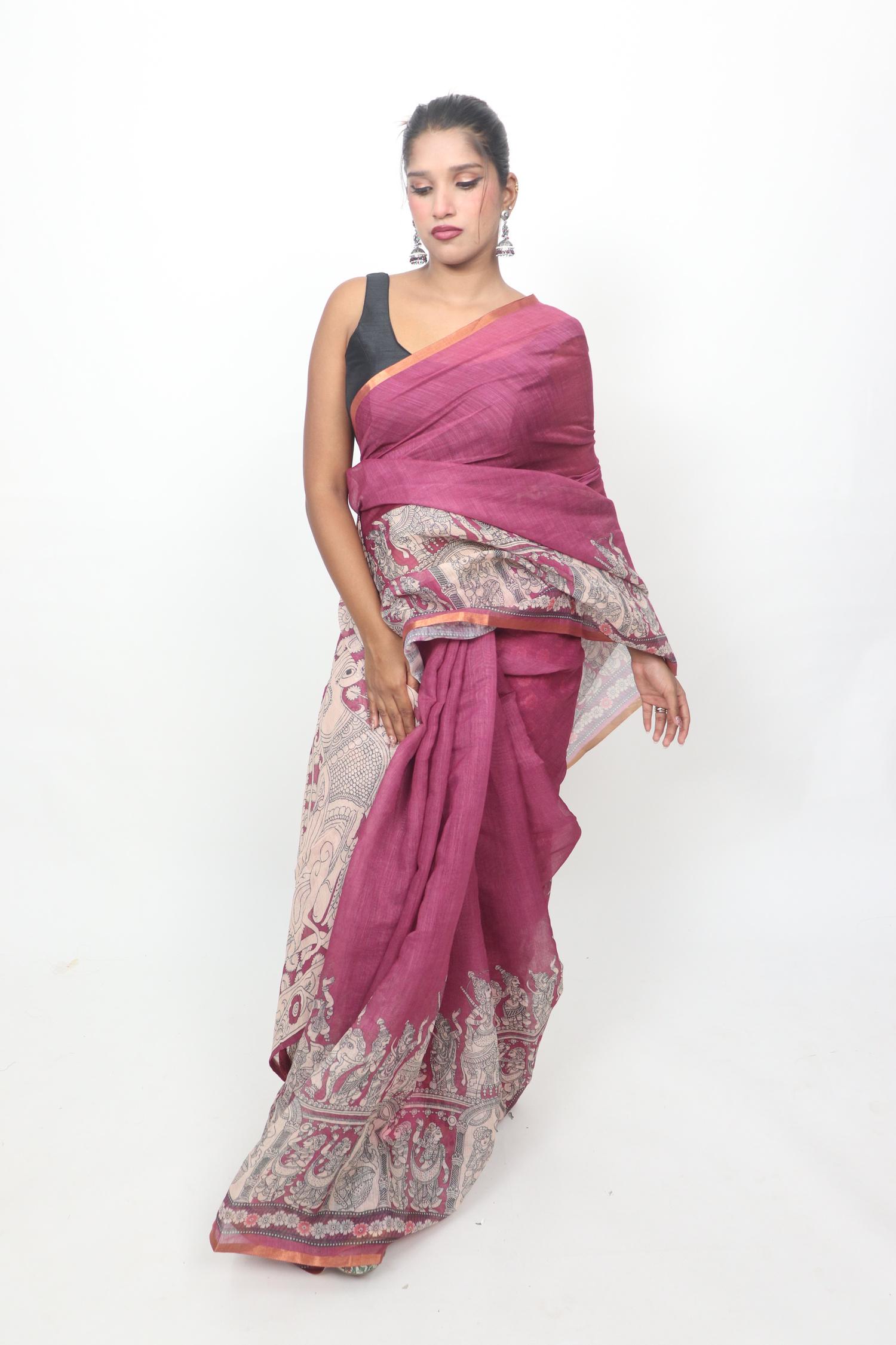 Plum Kalamkari Style Saree